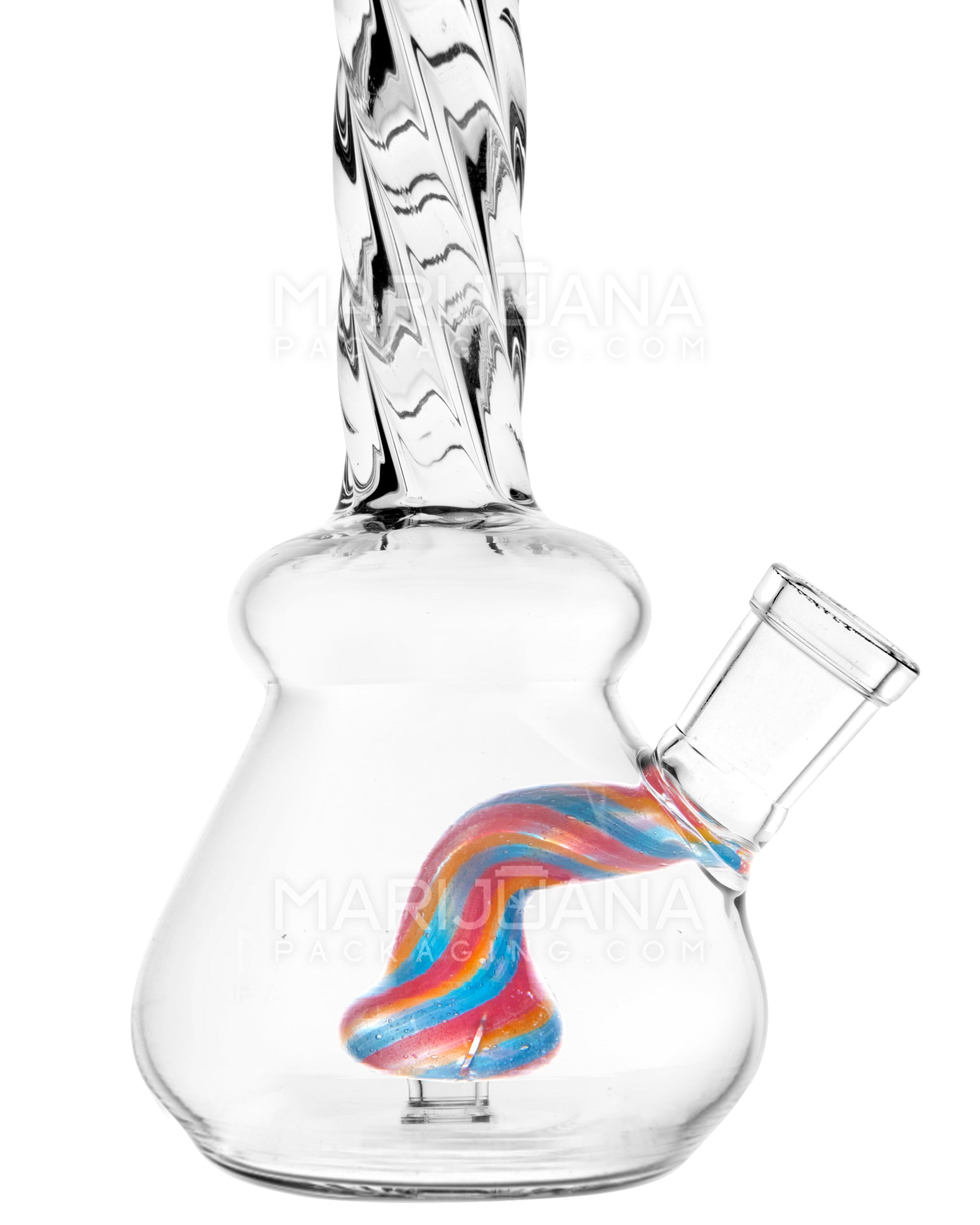 Spiral Neck Painted Circ Perc Glass Beaker Water Pipe | 6in Tall - 14mm Bowl - Red - 3