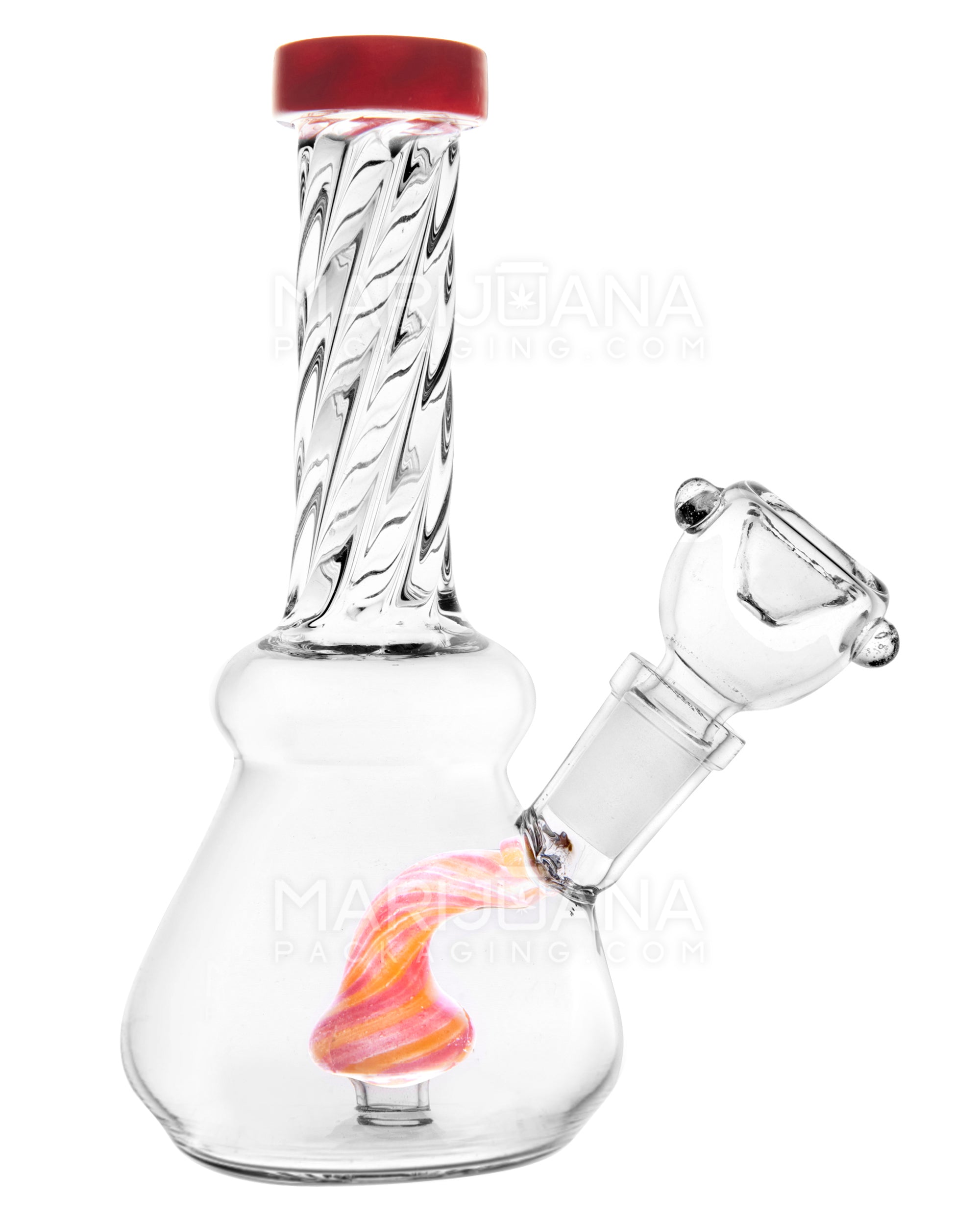 Spiral Neck Painted Circ Perc Glass Beaker Water Pipe | 6in Tall - 14mm Bowl - Red - 5