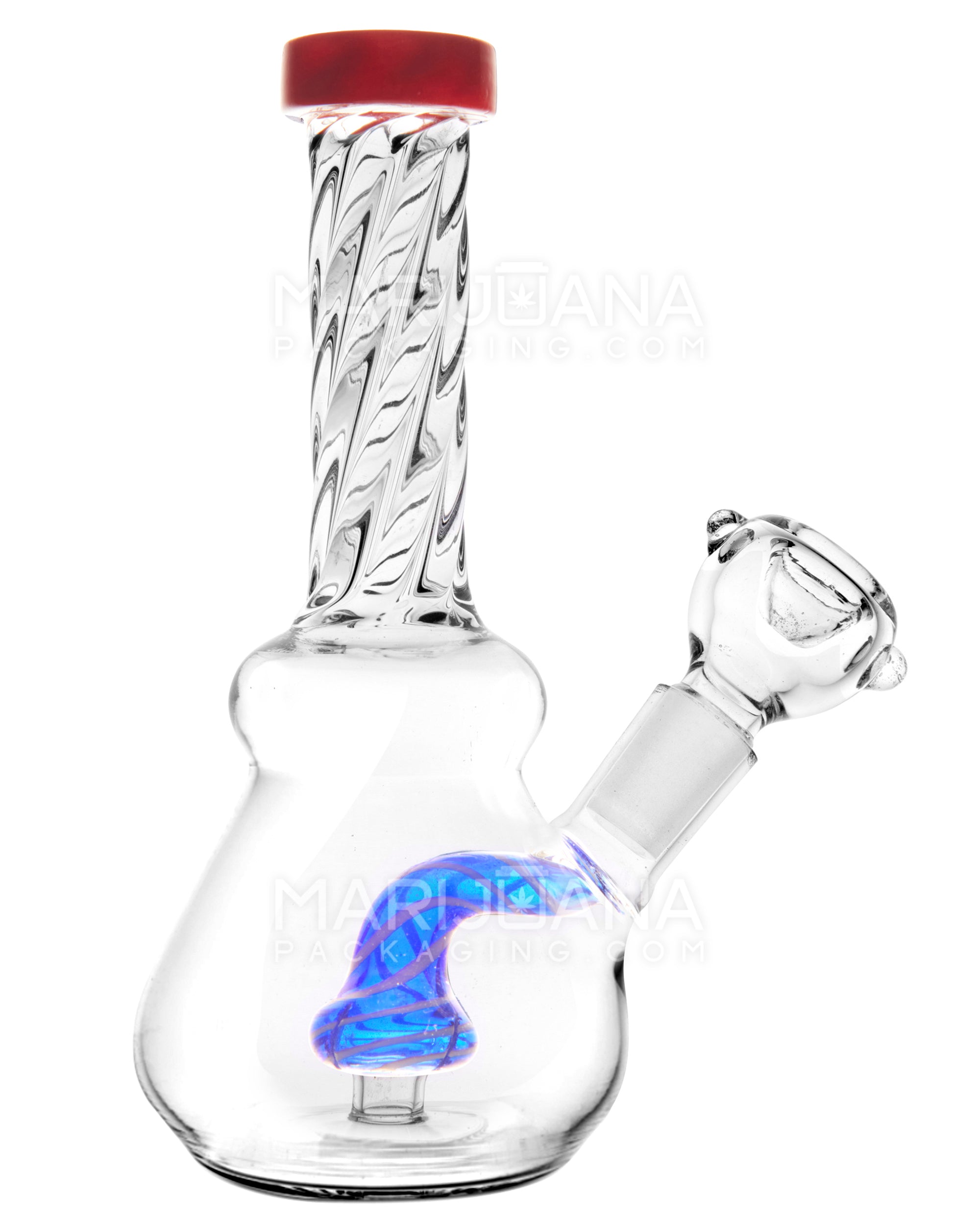 Spiral Neck Painted Circ Perc Glass Beaker Water Pipe | 6in Tall - 14mm Bowl - Red - 6
