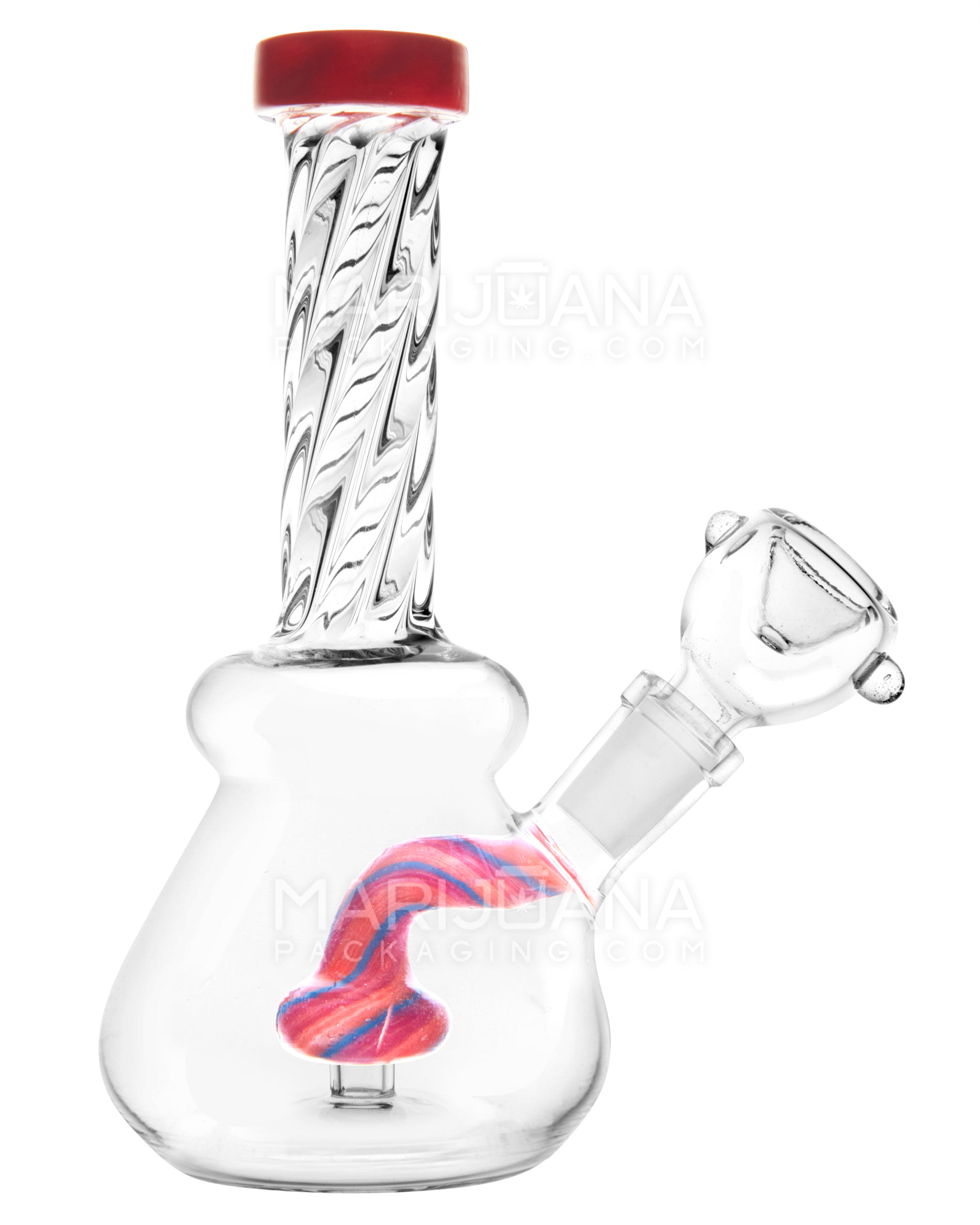 Spiral Neck Painted Circ Perc Glass Beaker Water Pipe | 6in Tall - 14mm Bowl - Red - 7