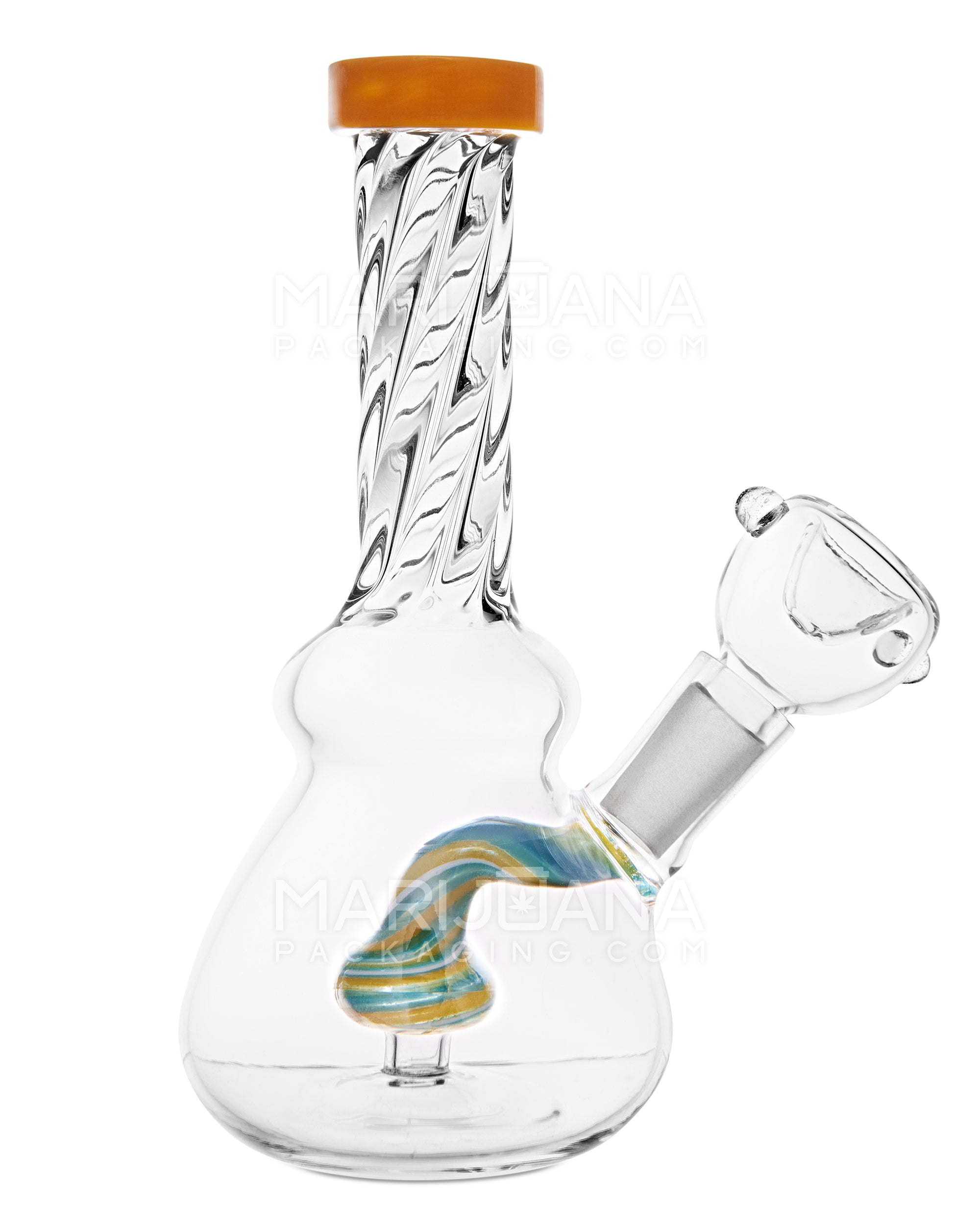 Spiral Neck Painted Circ Perc Glass Beaker Water Pipe | 6in Tall - 14mm Bowl - Yellow - 6