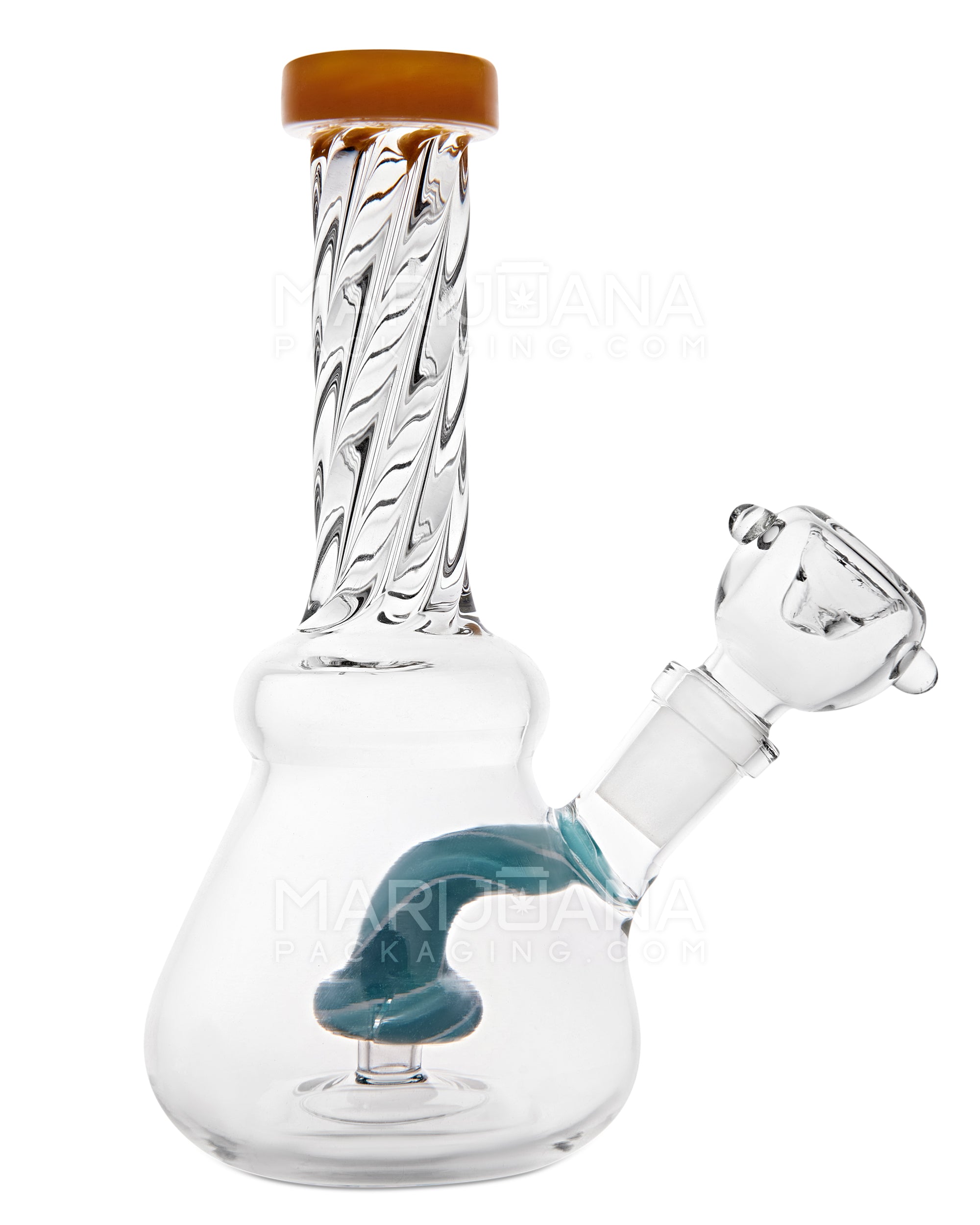 Spiral Neck Painted Circ Perc Glass Beaker Water Pipe | 6in Tall - 14mm Bowl - Yellow - 8