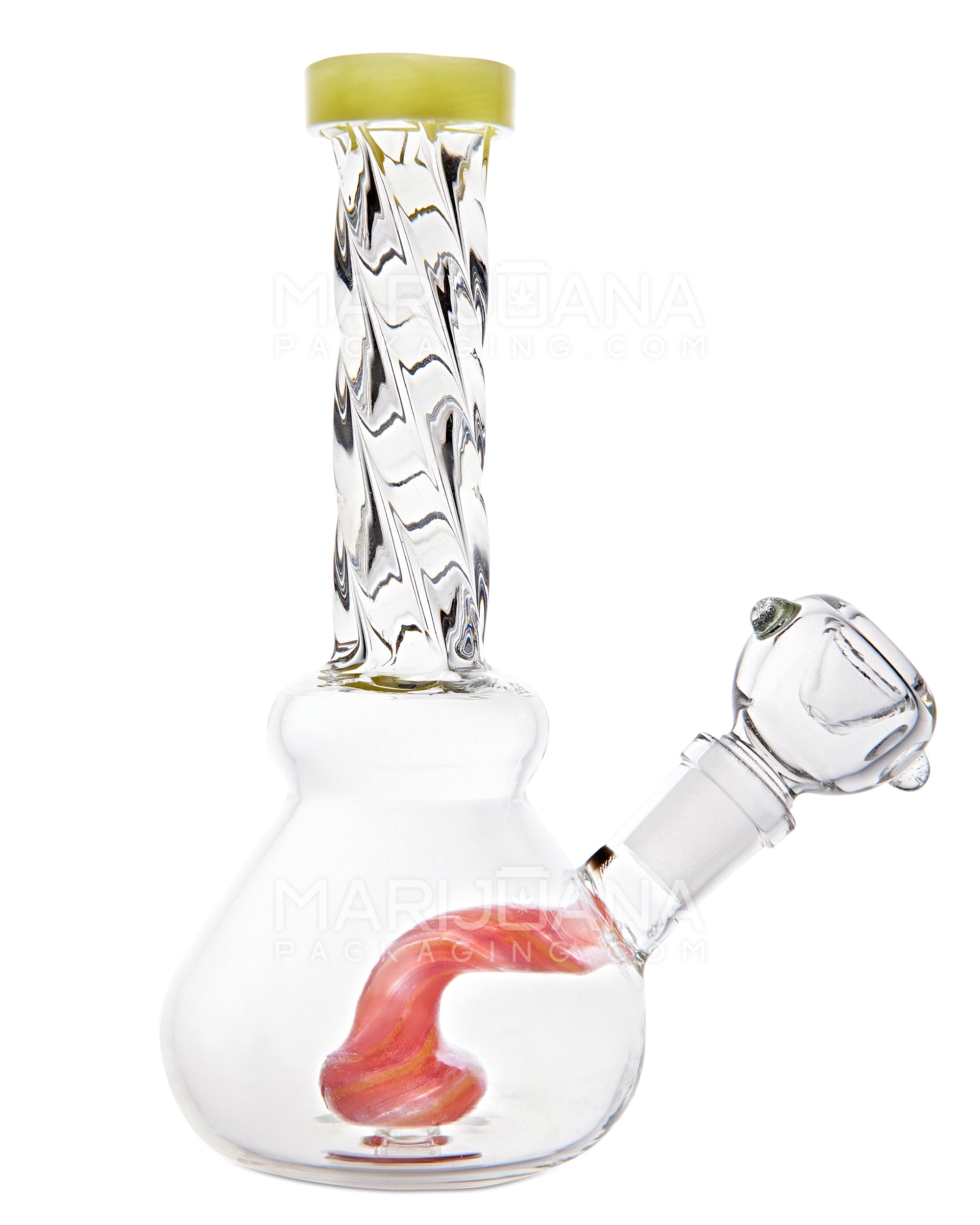 Spiral Neck Painted Circ Perc Glass Beaker Water Pipe | 6in Tall - 14mm Bowl - Yellow - 1
