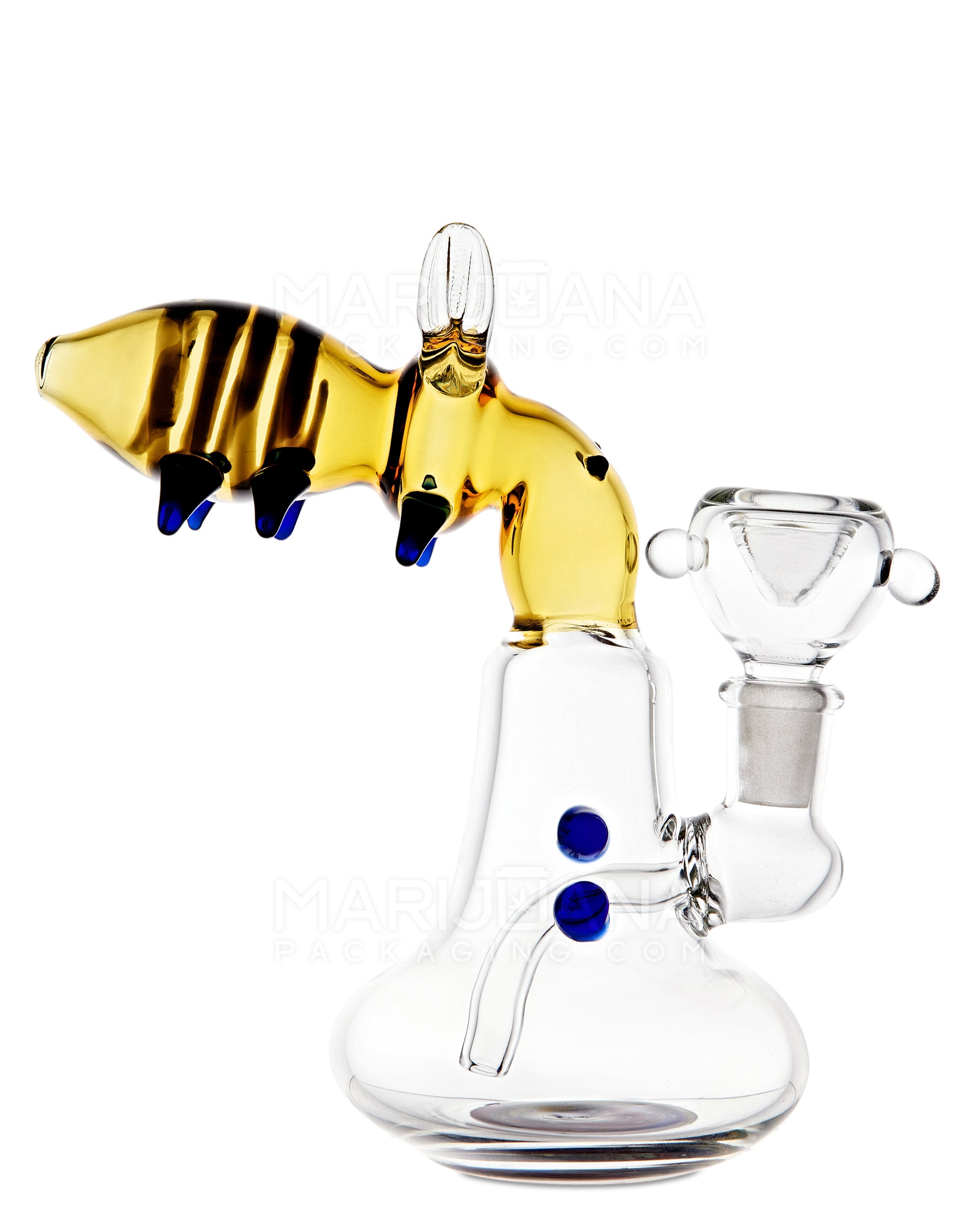 Bent Neck Honey Bee Wig Wag Glass Beaker Water Pipe | 6.5in Tall - 14mm Bowl - Yellow - 1