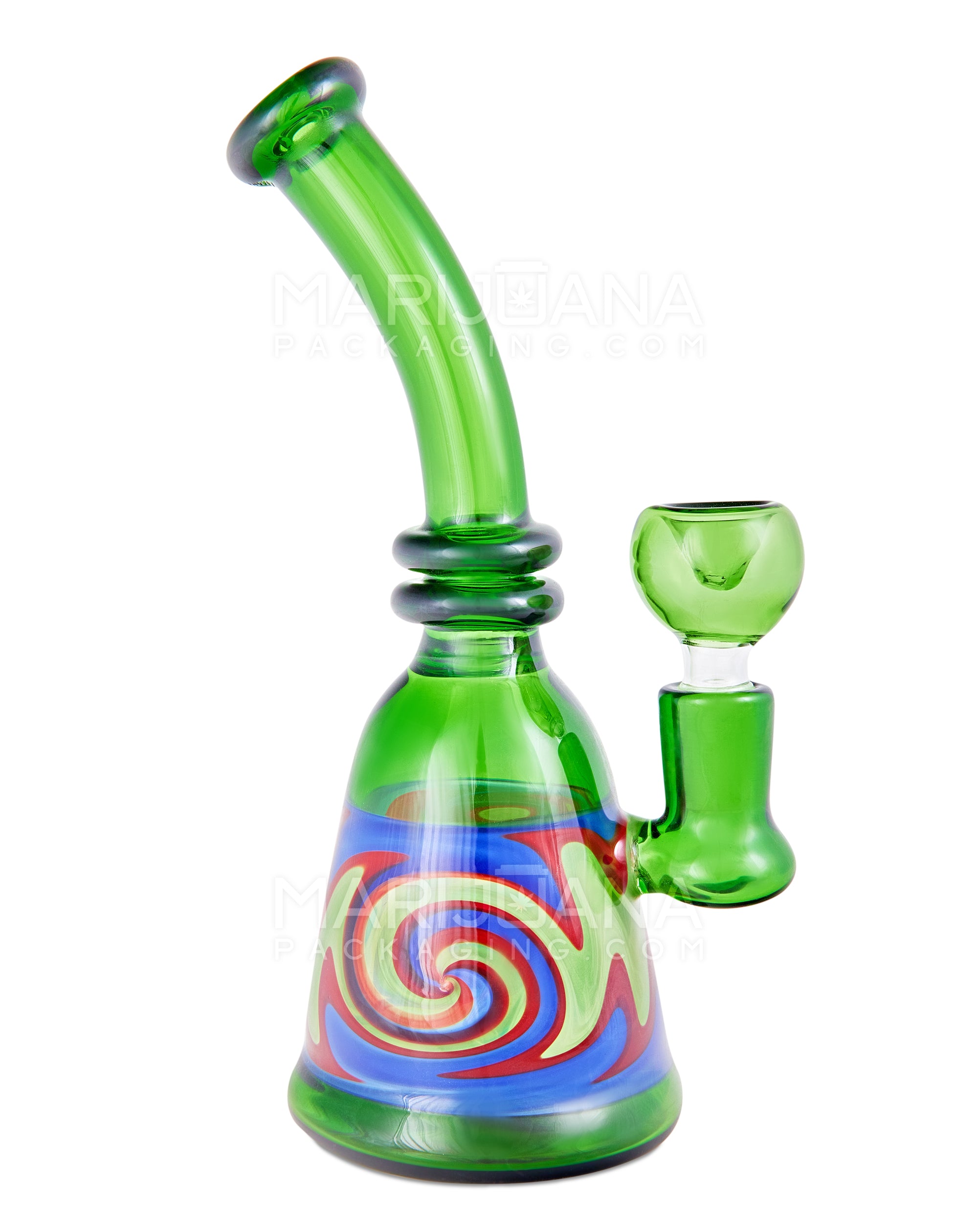 Bent Neck Wig Wag Glass Beaker Water Pipe | 8in Tall - 14mm Bowl - Green - 5
