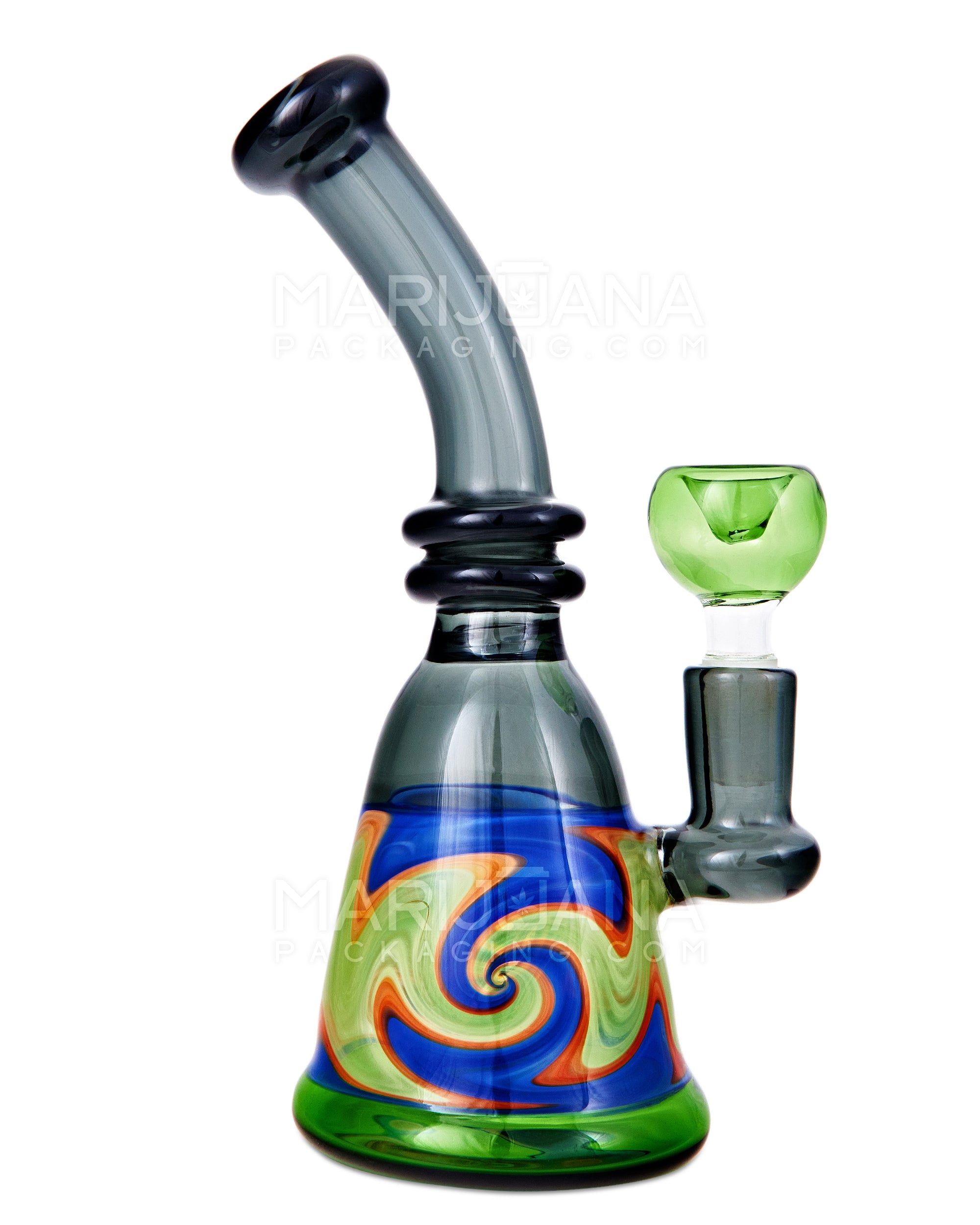 Bent Neck Wig Wag Glass Beaker Water Pipe | 8in Tall - 14mm Bowl - Smoke - 1