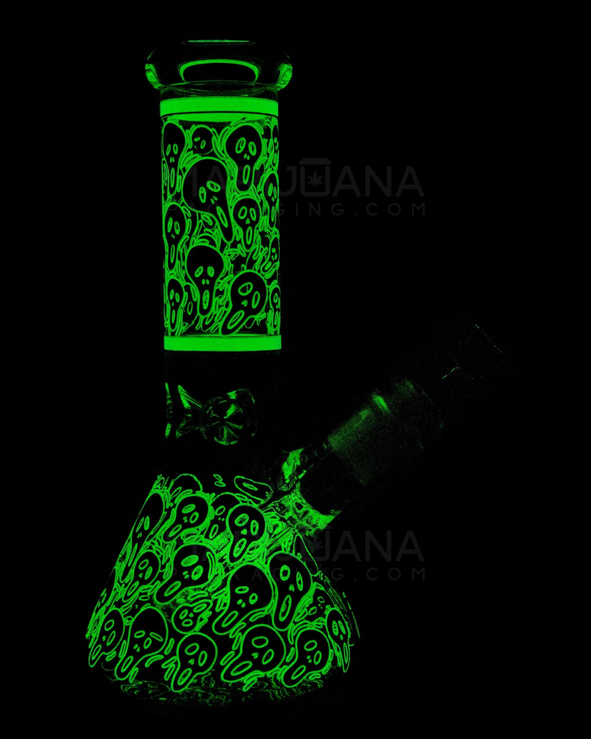 Glow-in-the-Dark | Straight Neck Scream Ghostface Glass Beaker Water Pipe | 8in Tall - 14mm Bowl - Clear - 5