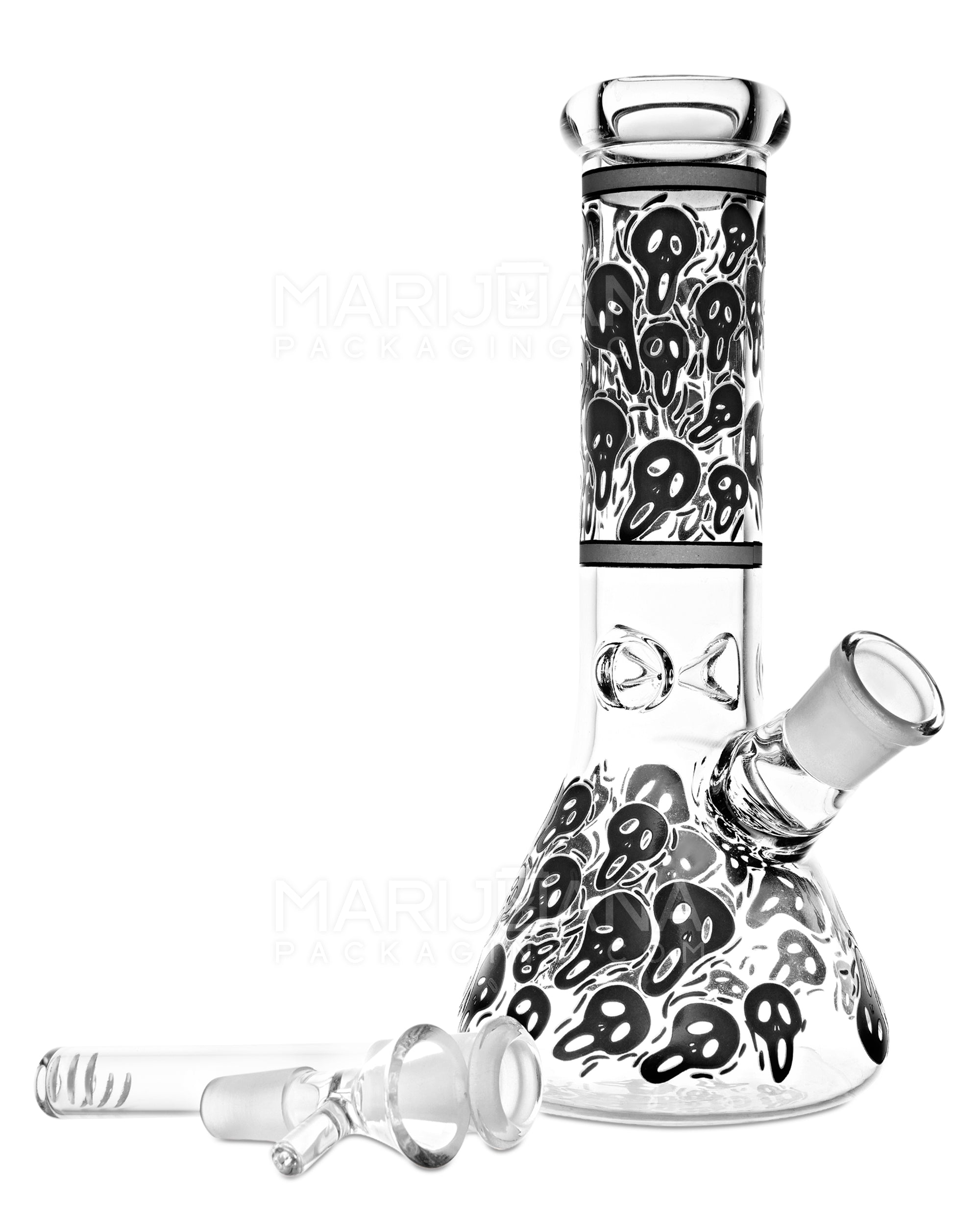 Glow-in-the-Dark | Straight Neck Scream Ghostface Glass Beaker Water Pipe | 8in Tall - 14mm Bowl - Clear - 2