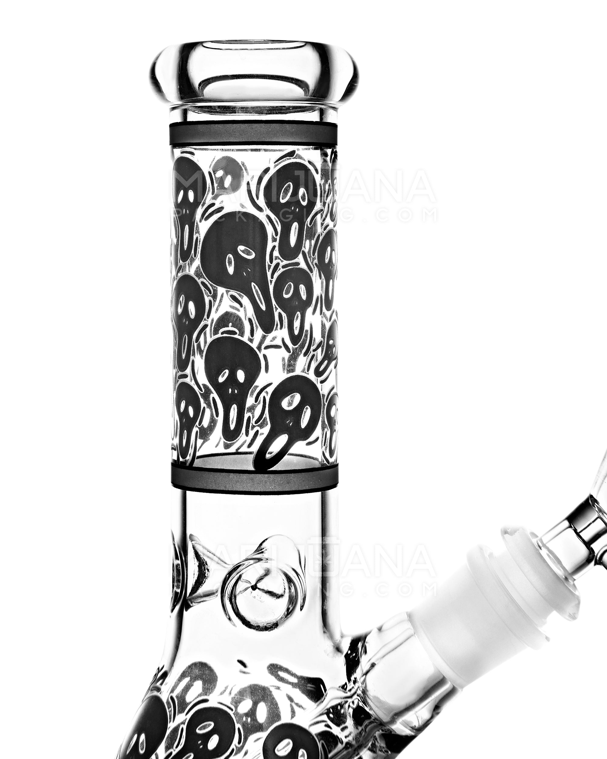 Glow-in-the-Dark | Straight Neck Scream Ghostface Glass Beaker Water Pipe | 8in Tall - 14mm Bowl - Clear - 3