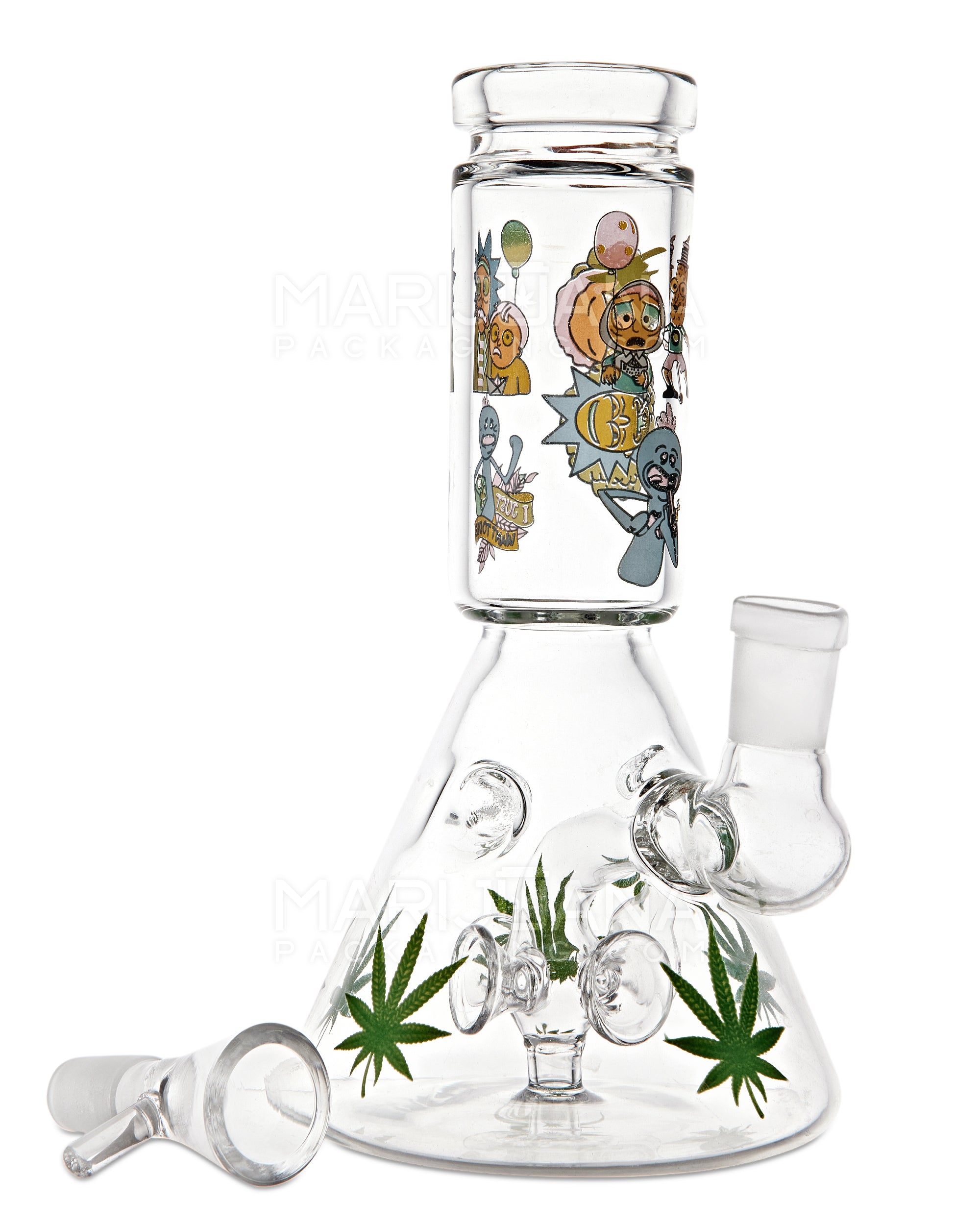 Straight Neck Megaphone Perc Decal Glass Beaker Water Pipe | 7in Tall - 14mm Bowl - Clear - 2