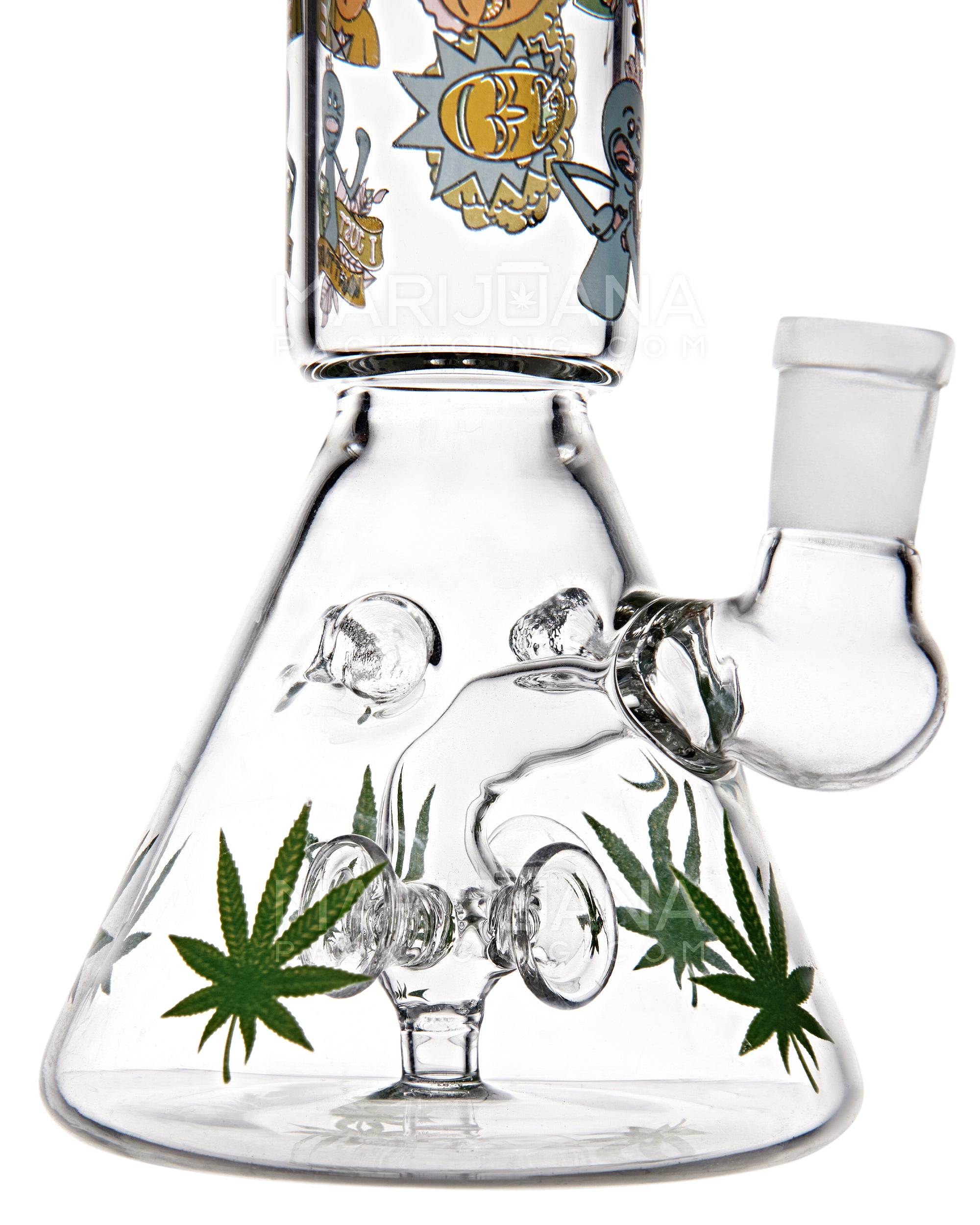 Straight Neck Megaphone Perc Decal Glass Beaker Water Pipe | 7in Tall - 14mm Bowl - Clear - 4