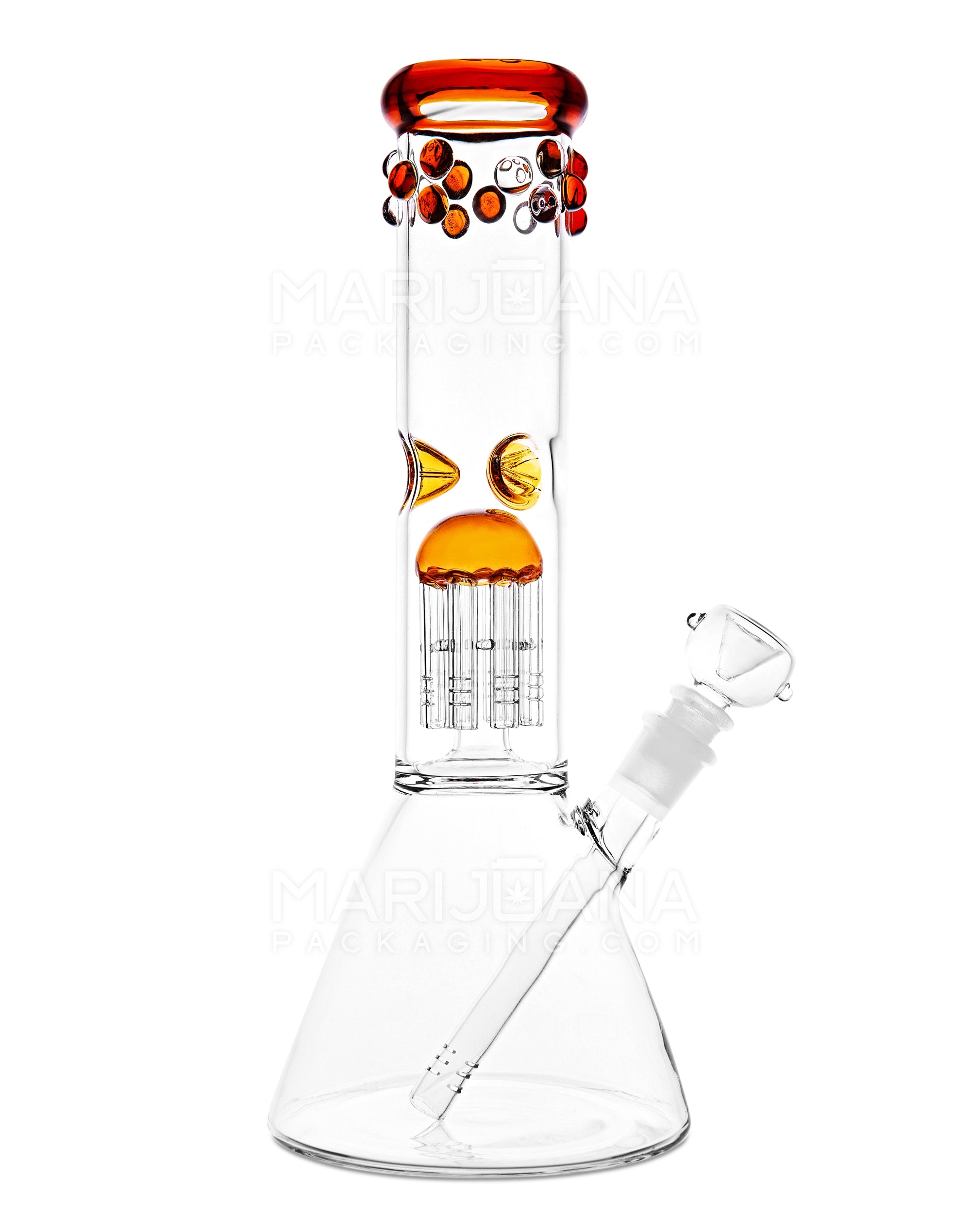 Straight Neck Tree Perc Thick Glass Beaker Water Pipe w/ Ice Catcher | 12in Tall - 14mm Bowl - Amber - 1