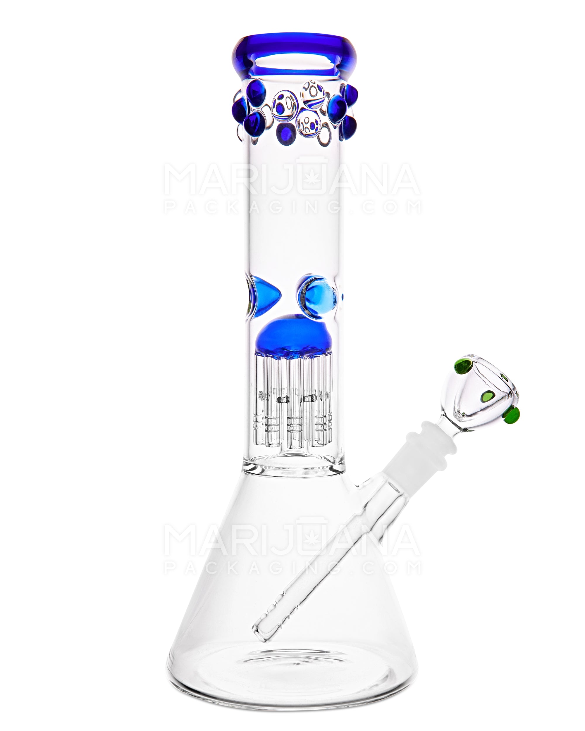 Straight Neck Tree Perc Thick Glass Beaker Water Pipe w/ Ice Catcher | 12in Tall - 14mm Bowl - Blue - 1