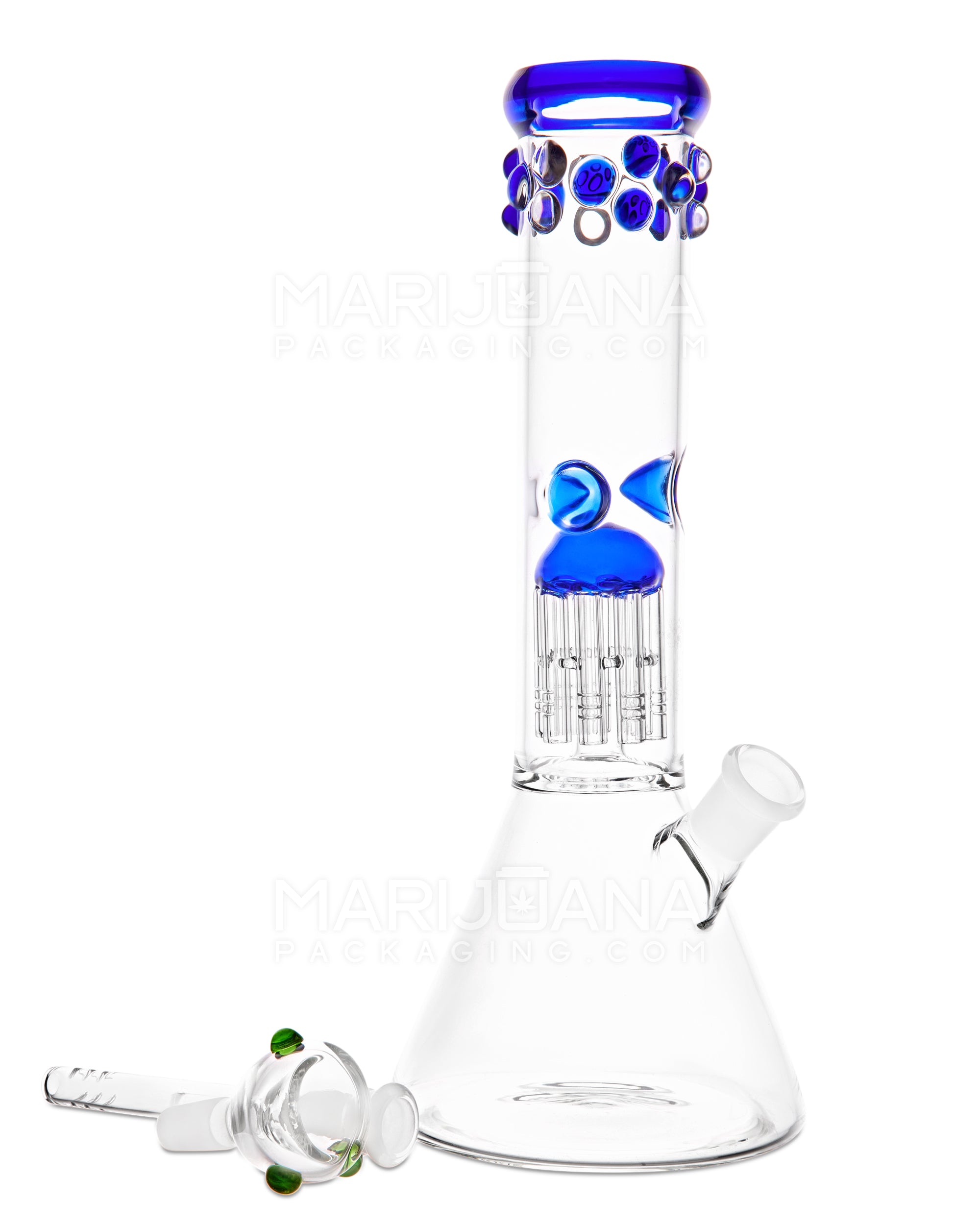 Straight Neck Tree Perc Thick Glass Beaker Water Pipe w/ Ice Catcher | 12in Tall - 14mm Bowl - Blue - 2