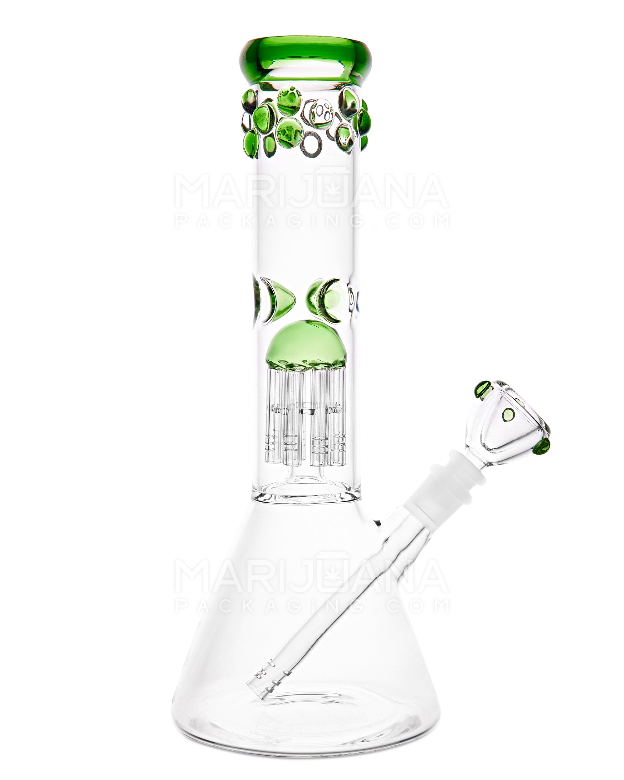 Straight Neck Tree Perc Thick Glass Beaker Water Pipe w/ Ice Catcher | 12in Tall - 14mm Bowl - Green - 1