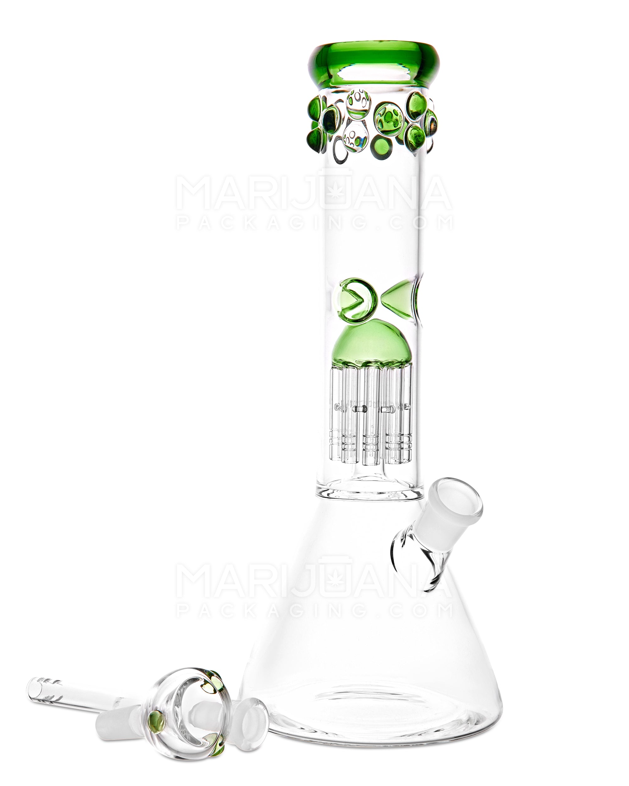 Straight Neck Tree Perc Thick Glass Beaker Water Pipe w/ Ice Catcher | 12in Tall - 14mm Bowl - Green - 2