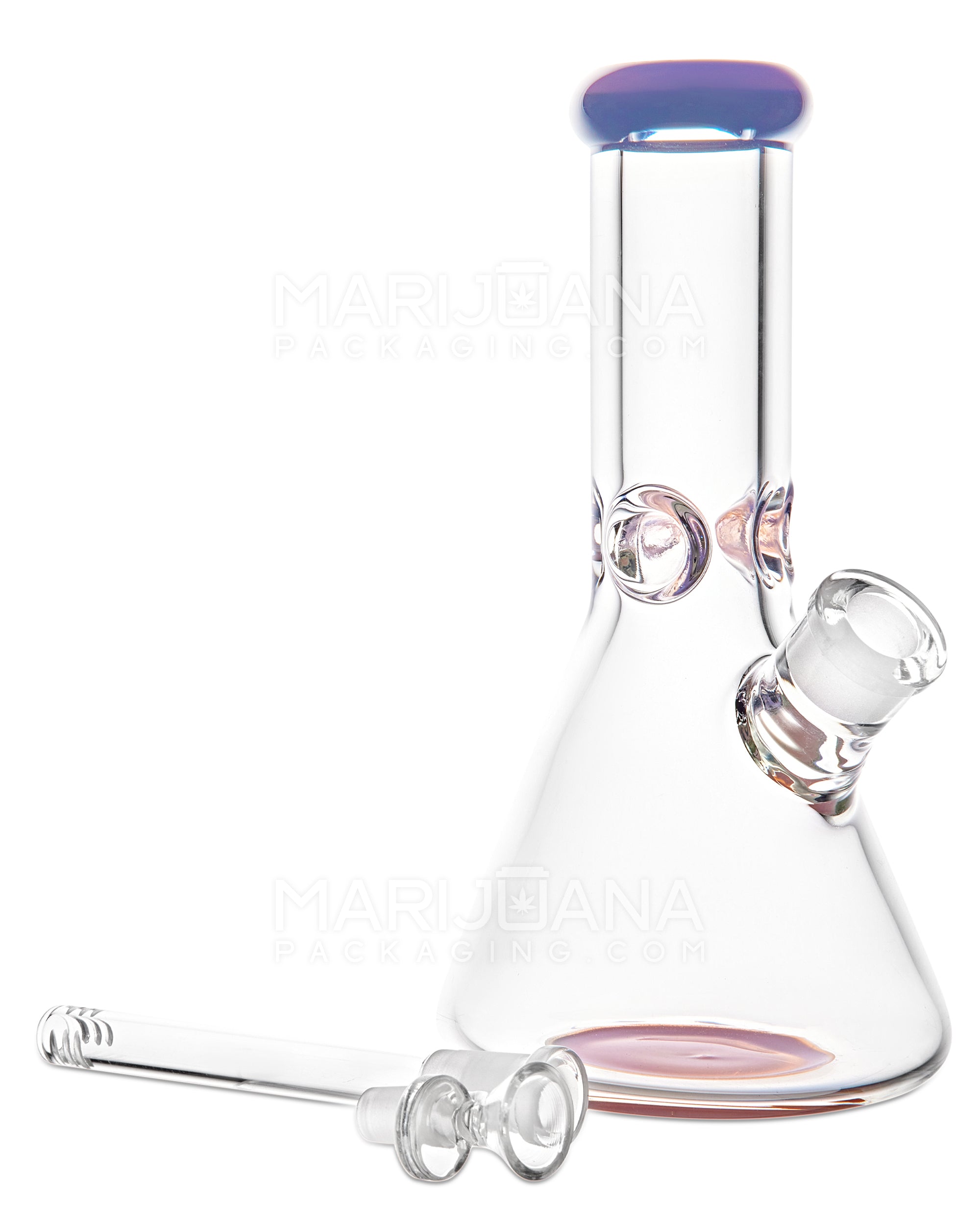 Straight Neck Diffused Downstem Thick Glass Beaker Water Pipe w/ Ice Catcher | 10in Tall - 14mm Bowl - Pink - 2