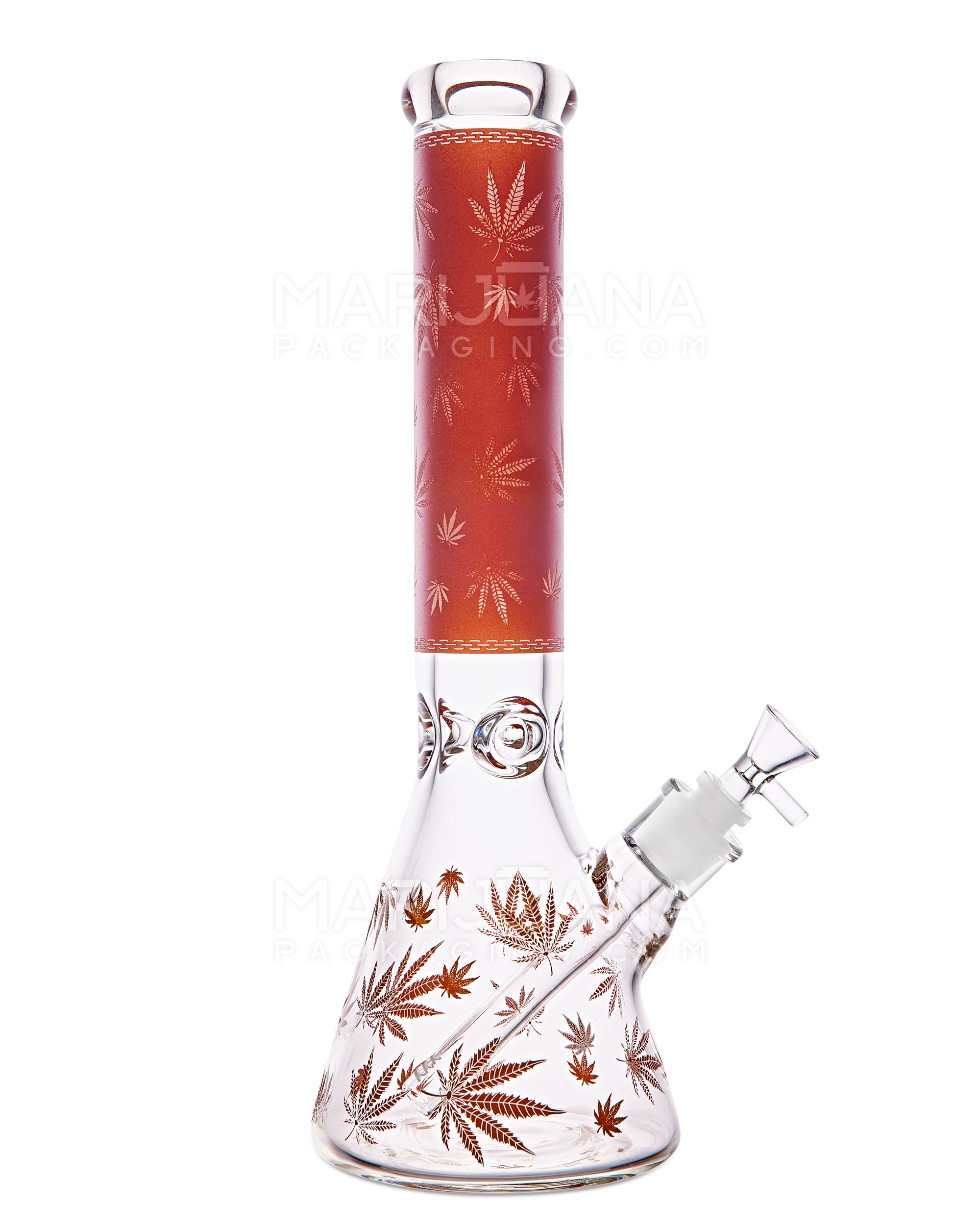 Straight Neck Decal Diffused Thick Glass Beaker Water Pipe w/ Ice Catcher | 14in Tall - 14mm Bowl - Rose Gold - 1