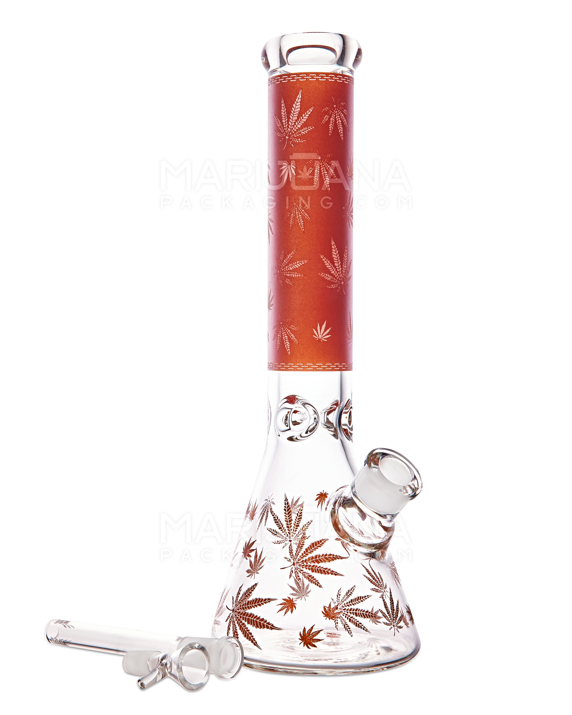 Straight Neck Decal Diffused Thick Glass Beaker Water Pipe w/ Ice Catcher | 14in Tall - 14mm Bowl - Rose Gold - 2