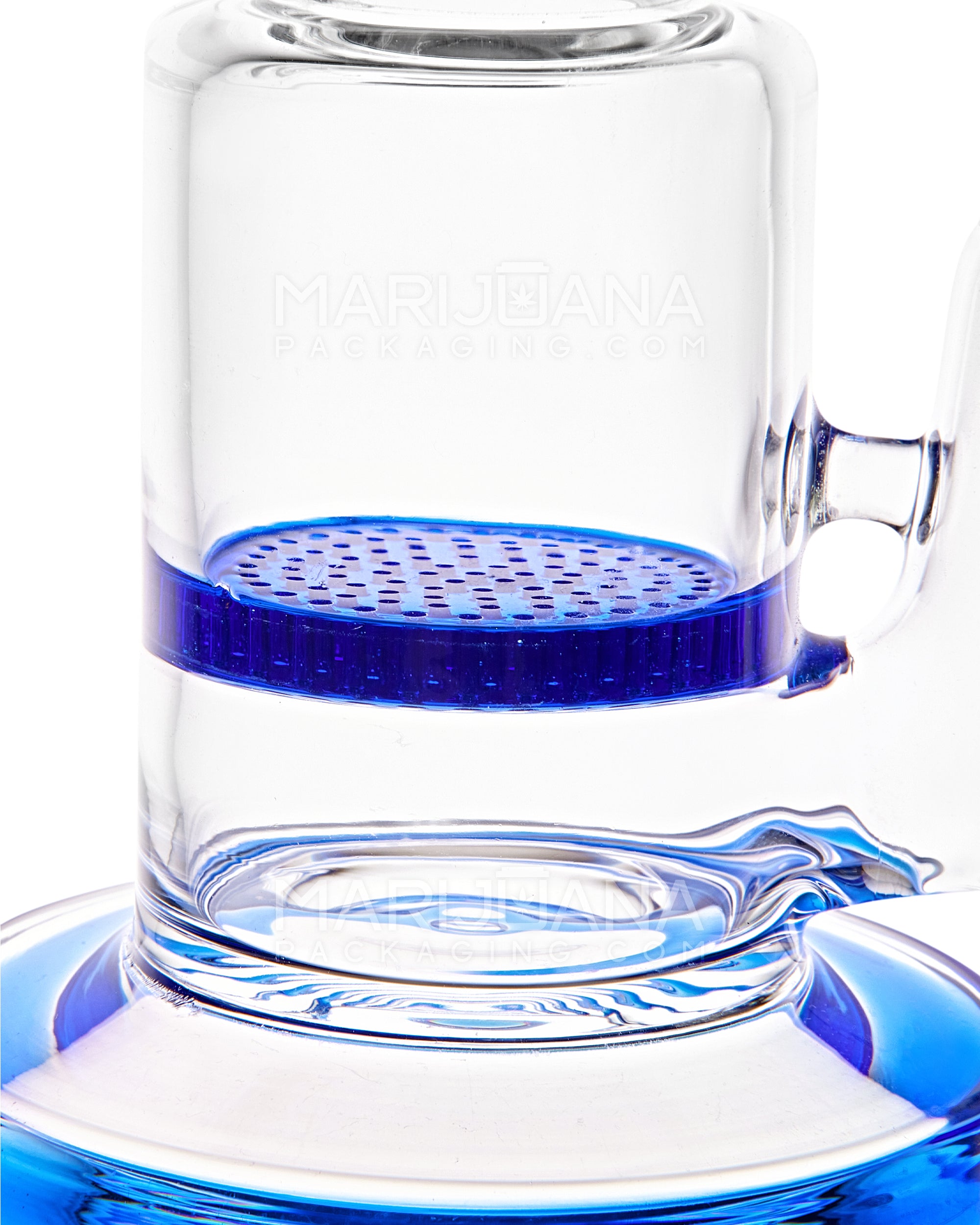 Straight Neck Honeycomb Perc Glass Water Pipe w/ Thick Base | 7.5in Tall - 14mm Bowl - Blue - 3