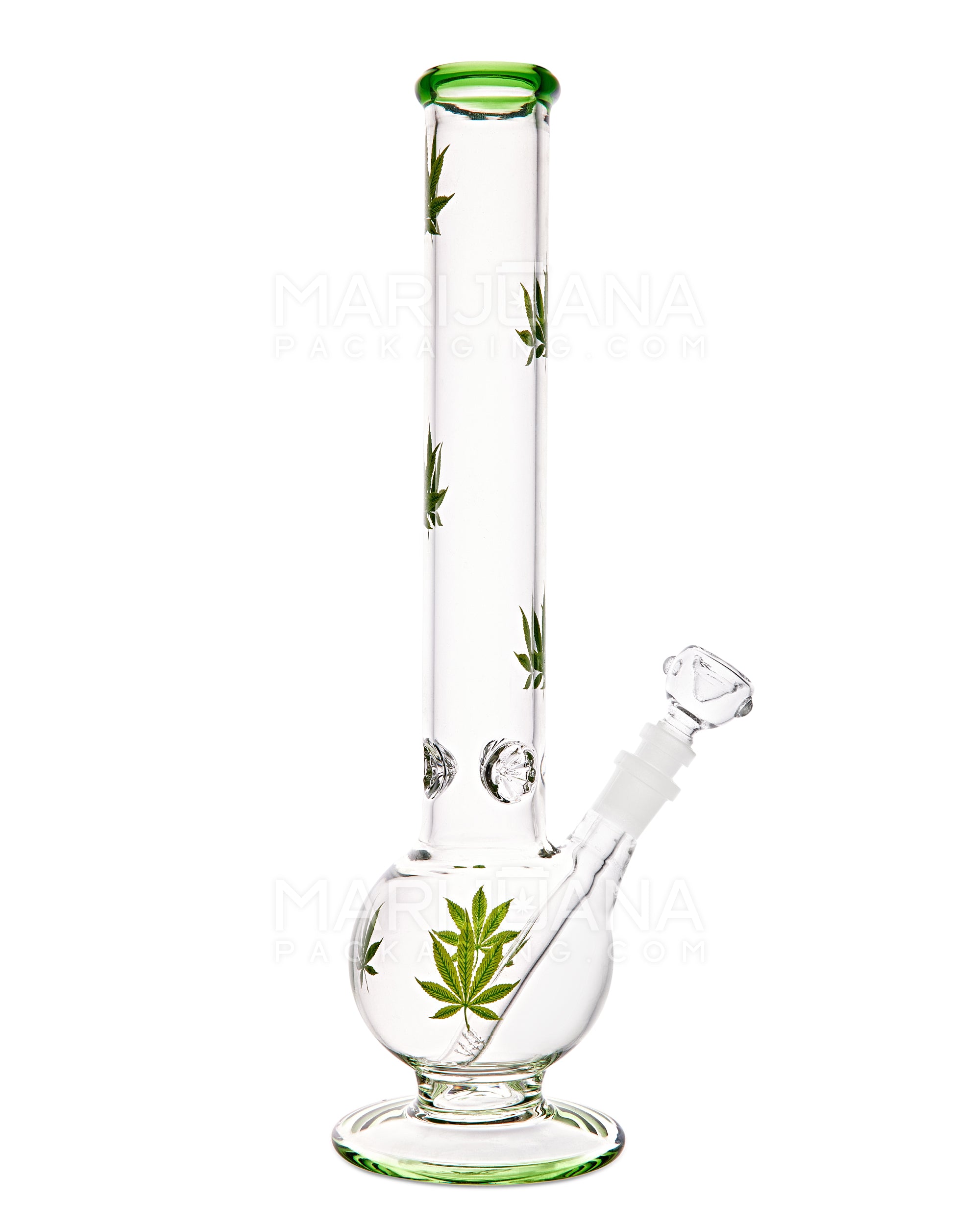 Straight Neck Decal Diffused Downstem Glass Egg Water Pipe w/ Ice Catcher | 14in Tall - 18mm Bowl - Green - 1