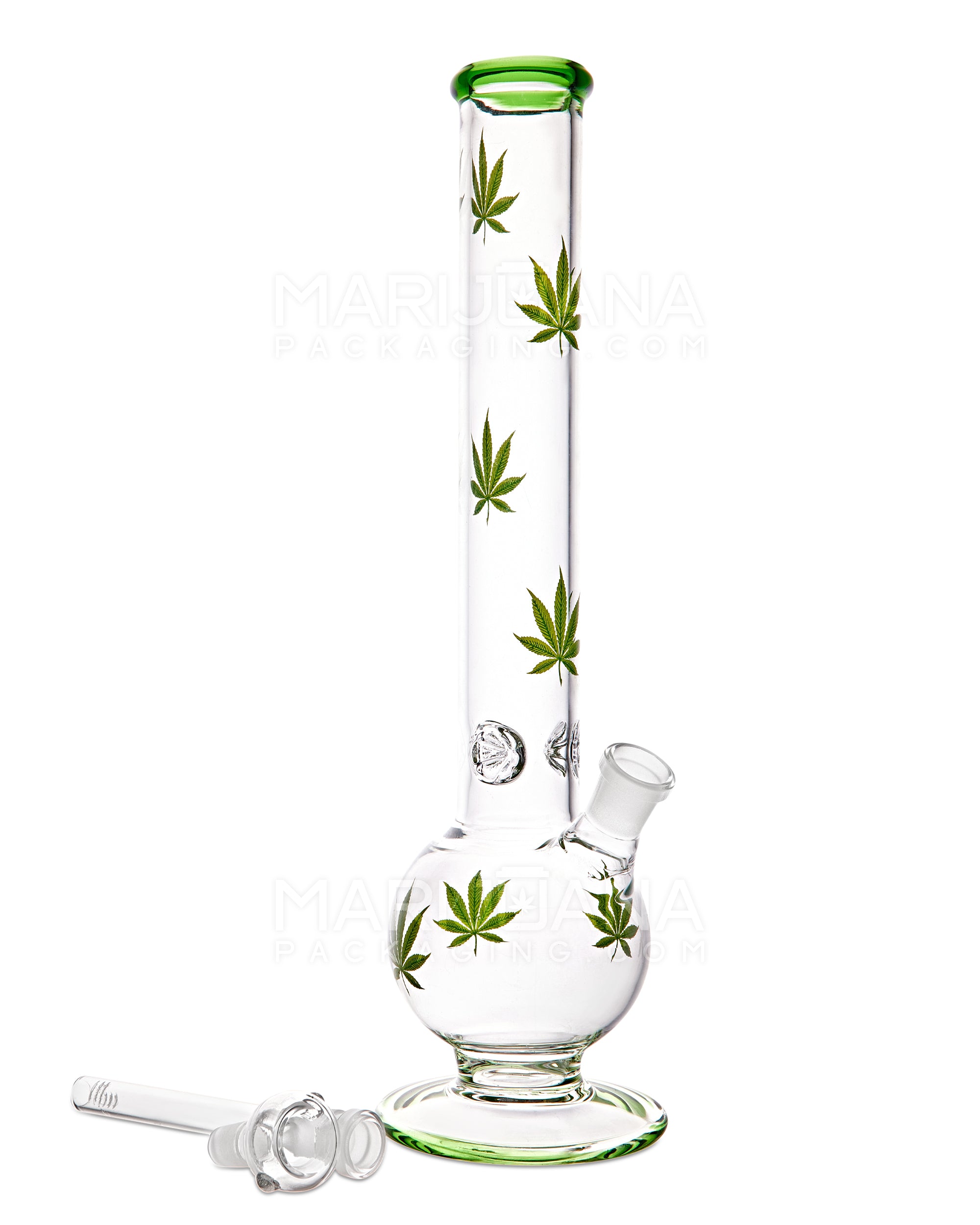 Straight Neck Decal Diffused Downstem Glass Egg Water Pipe w/ Ice Catcher | 14in Tall - 18mm Bowl - Green - 2