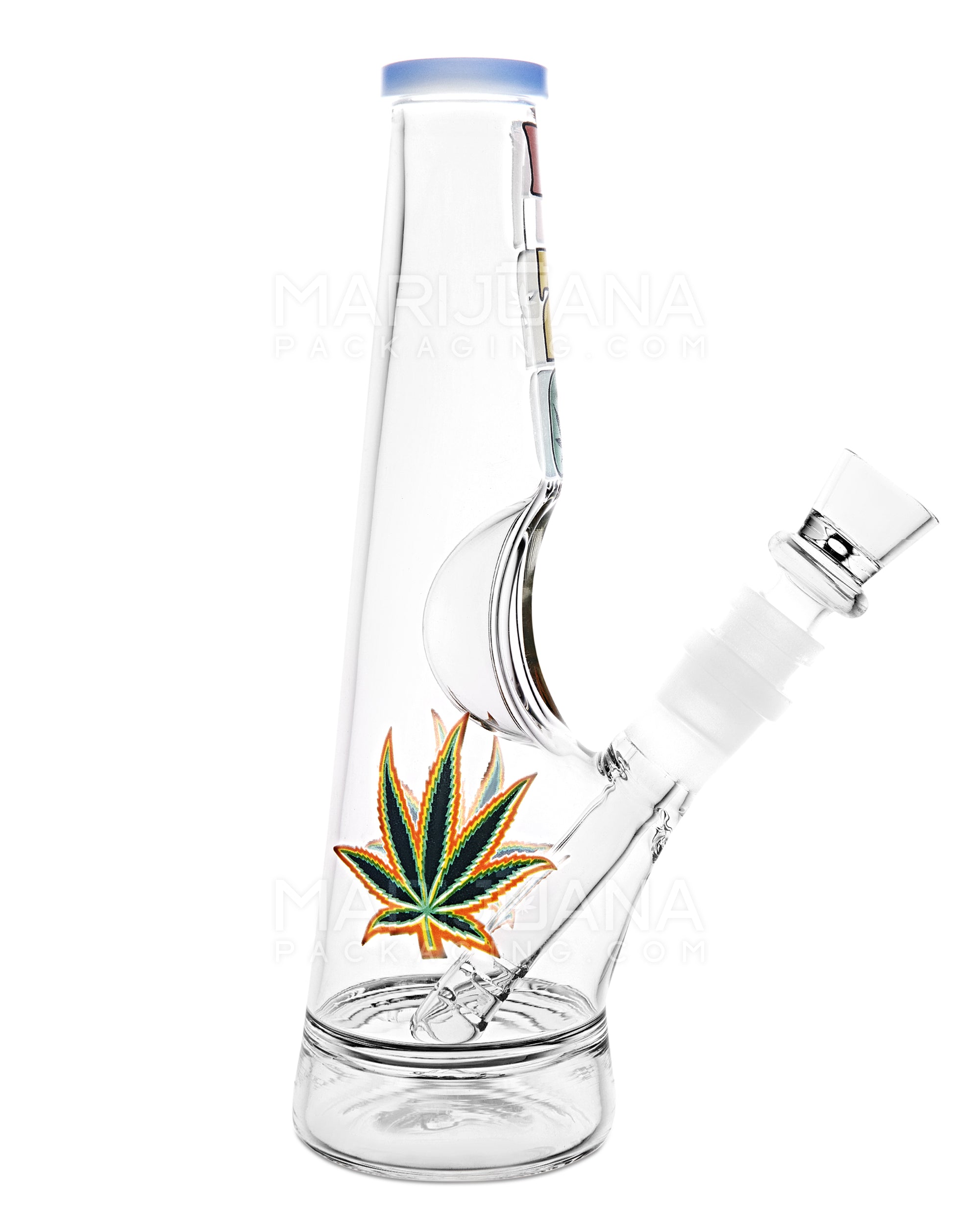 Straight Neck Decal Diffused Glass Cone Water Pipe w/ Ice Catcher | 8.5in Tall - 14mm Bowl - Assorted - 1