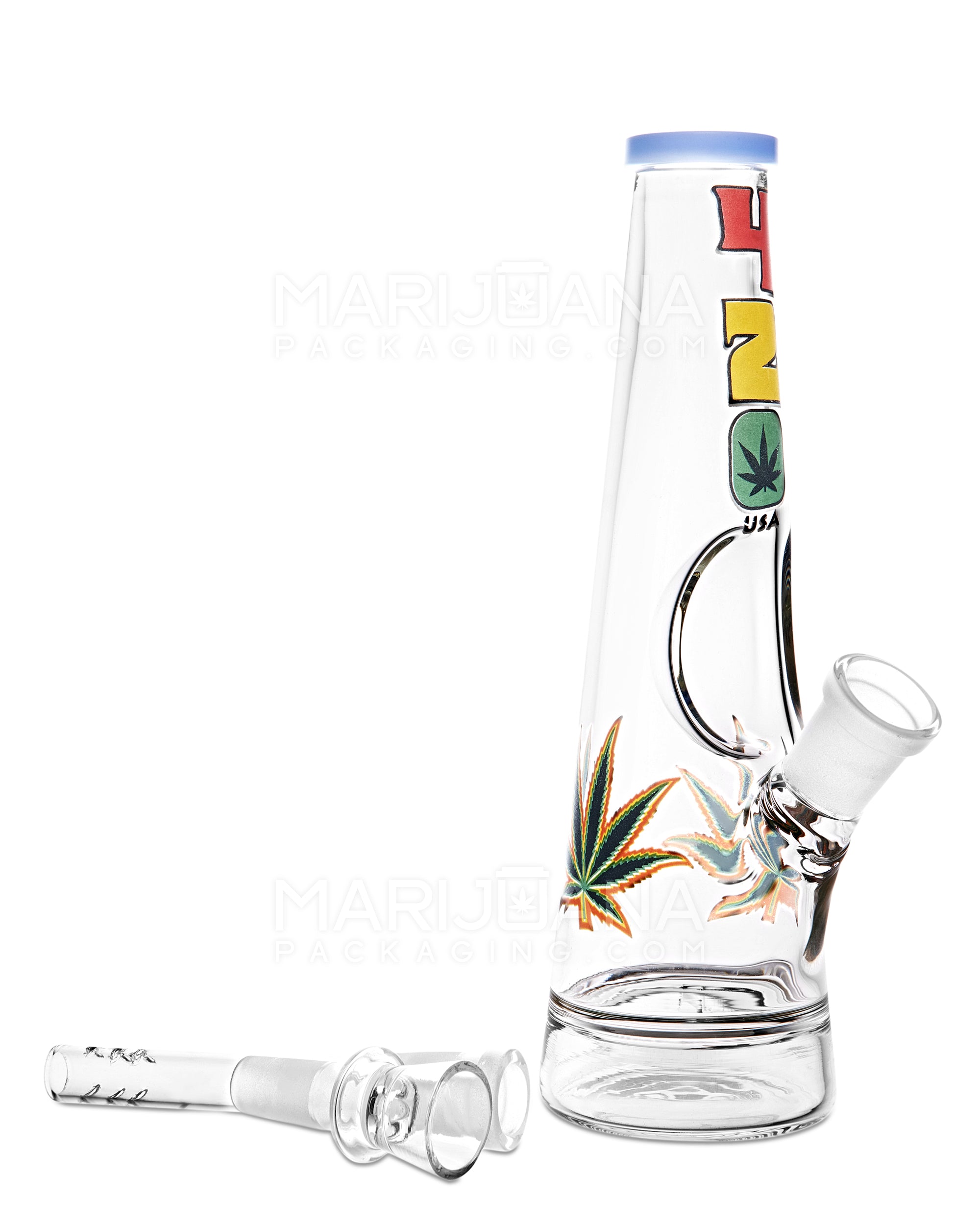 Straight Neck Decal Diffused Glass Cone Water Pipe w/ Ice Catcher | 8.5in Tall - 14mm Bowl - Assorted - 2
