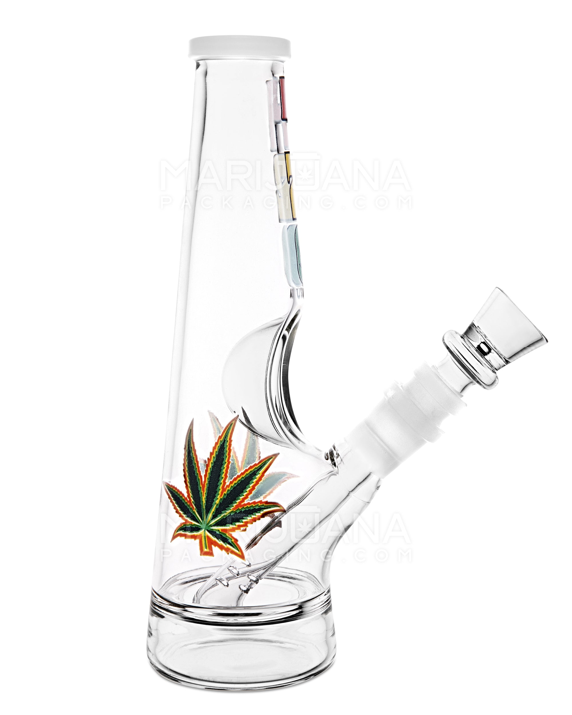 Straight Neck Decal Diffused Glass Cone Water Pipe w/ Ice Catcher | 8.5in Tall - 14mm Bowl - Assorted - 5