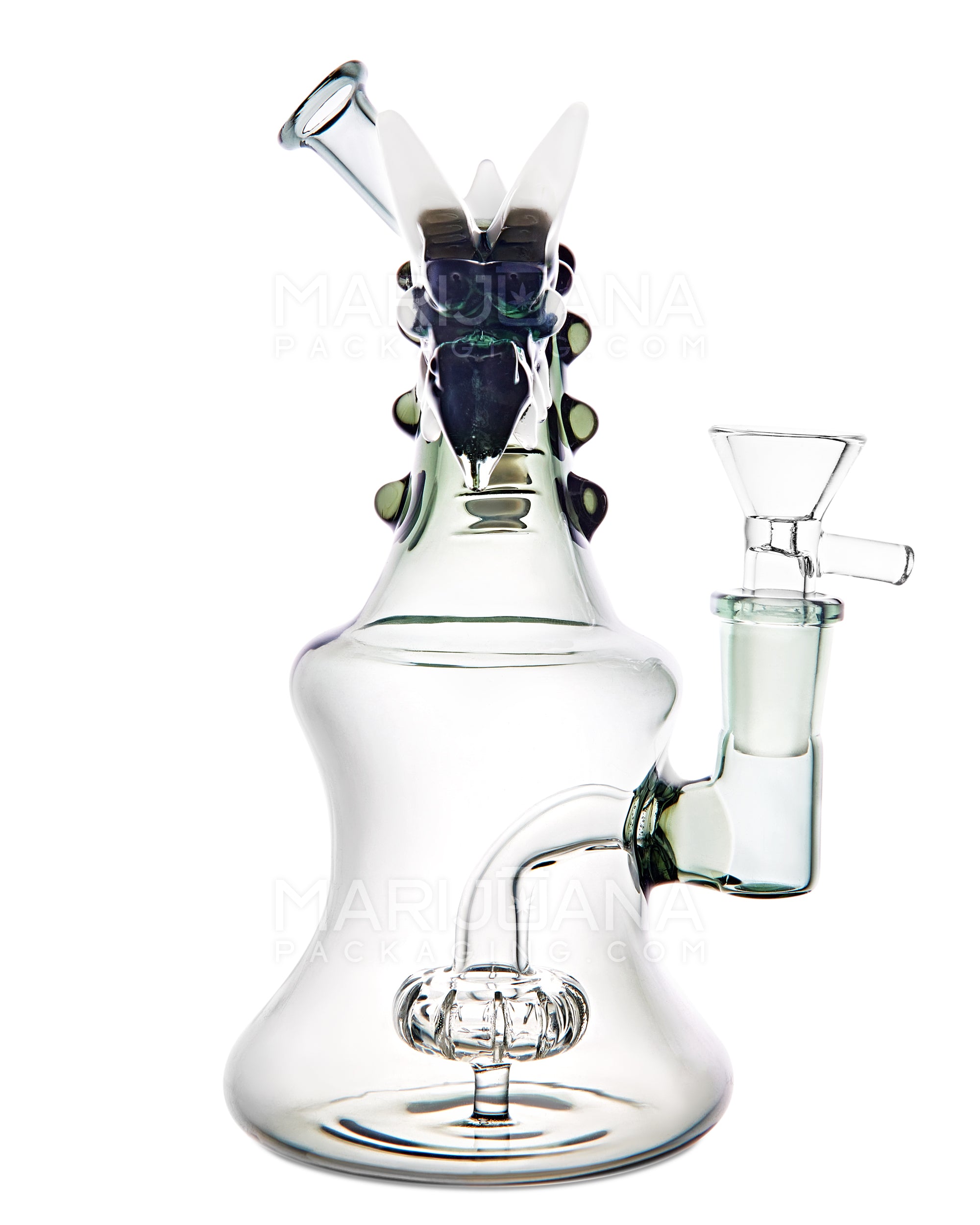Heady | USA Glass Horned Dragon Neck Circ Perc Glass Bell Water Pipe | 7in Tall - 14mm Bowl - Smoke - 2
