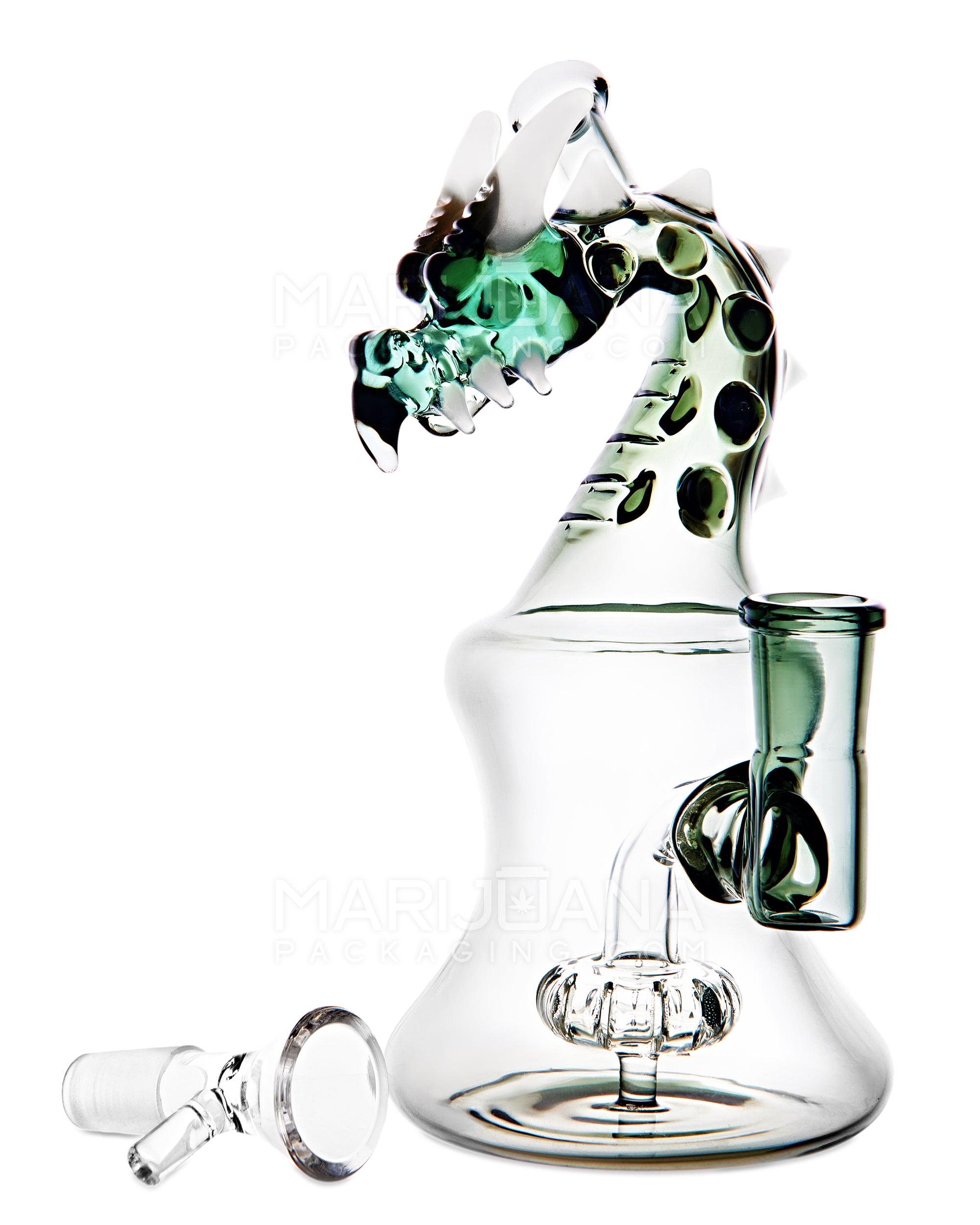 Heady | USA Glass Horned Dragon Neck Circ Perc Glass Bell Water Pipe | 7in Tall - 14mm Bowl - Smoke - 3