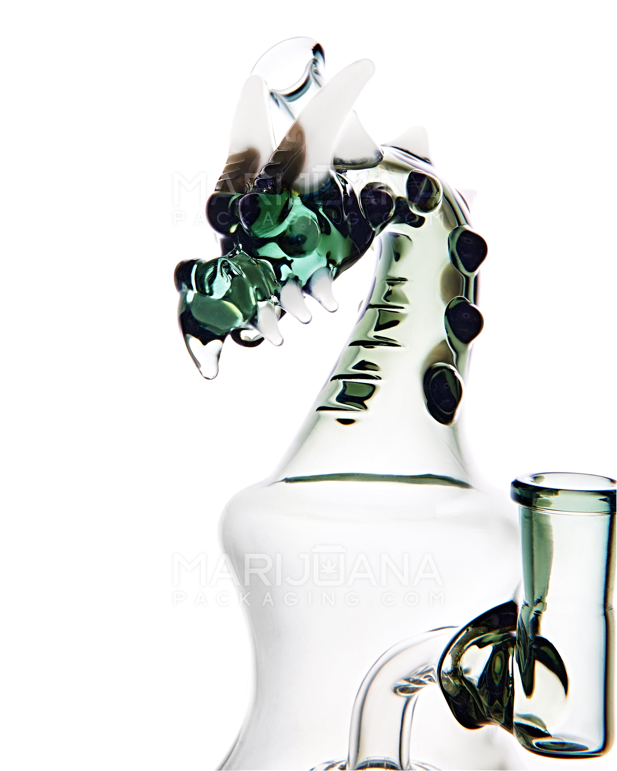 Heady | USA Glass Horned Dragon Neck Circ Perc Glass Bell Water Pipe | 7in Tall - 14mm Bowl - Smoke - 6