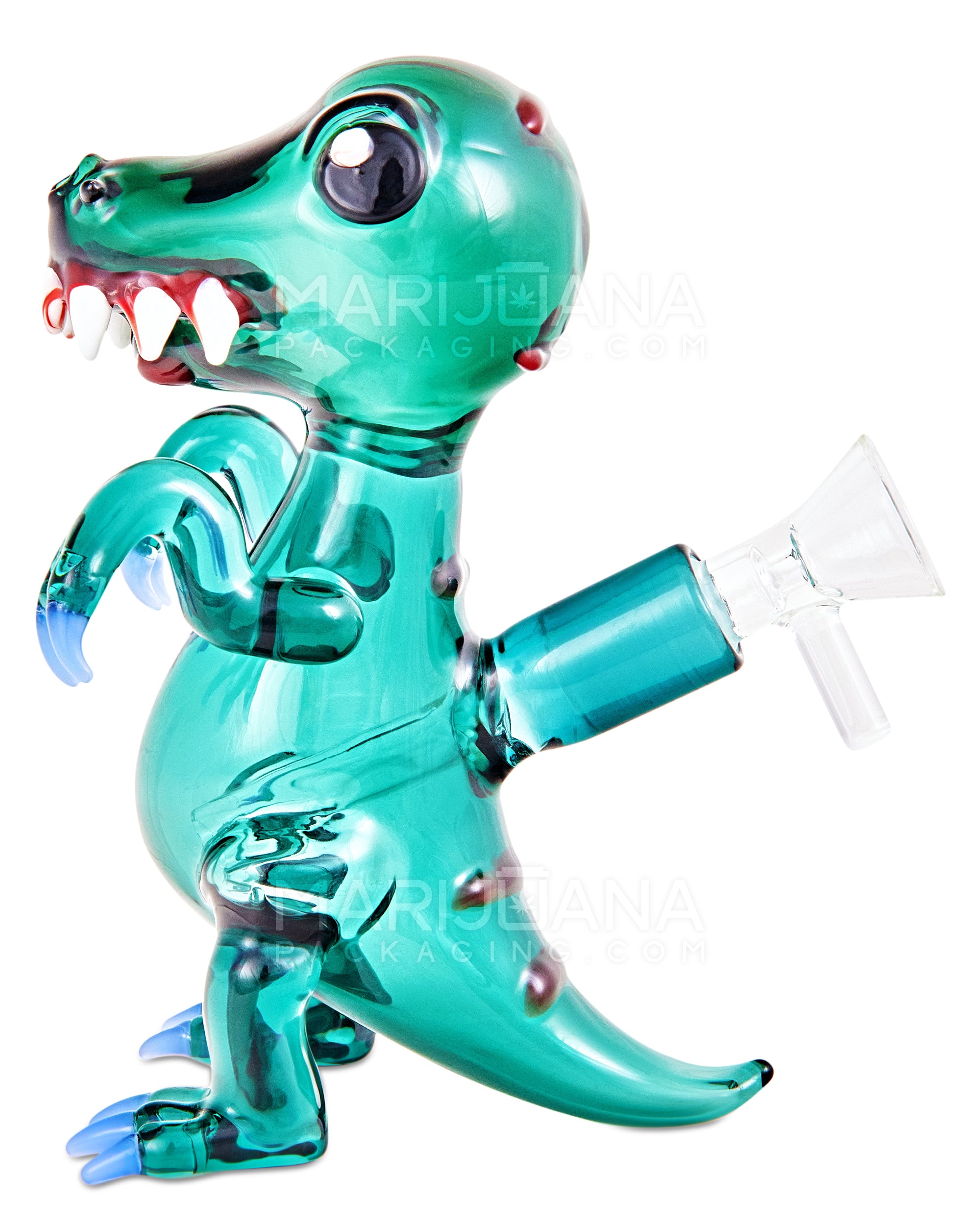 Heady | USA Glass Raptor Glass Dinosaur Water Pipe | 6in Tall - 14mm Bowl - Teal - 1