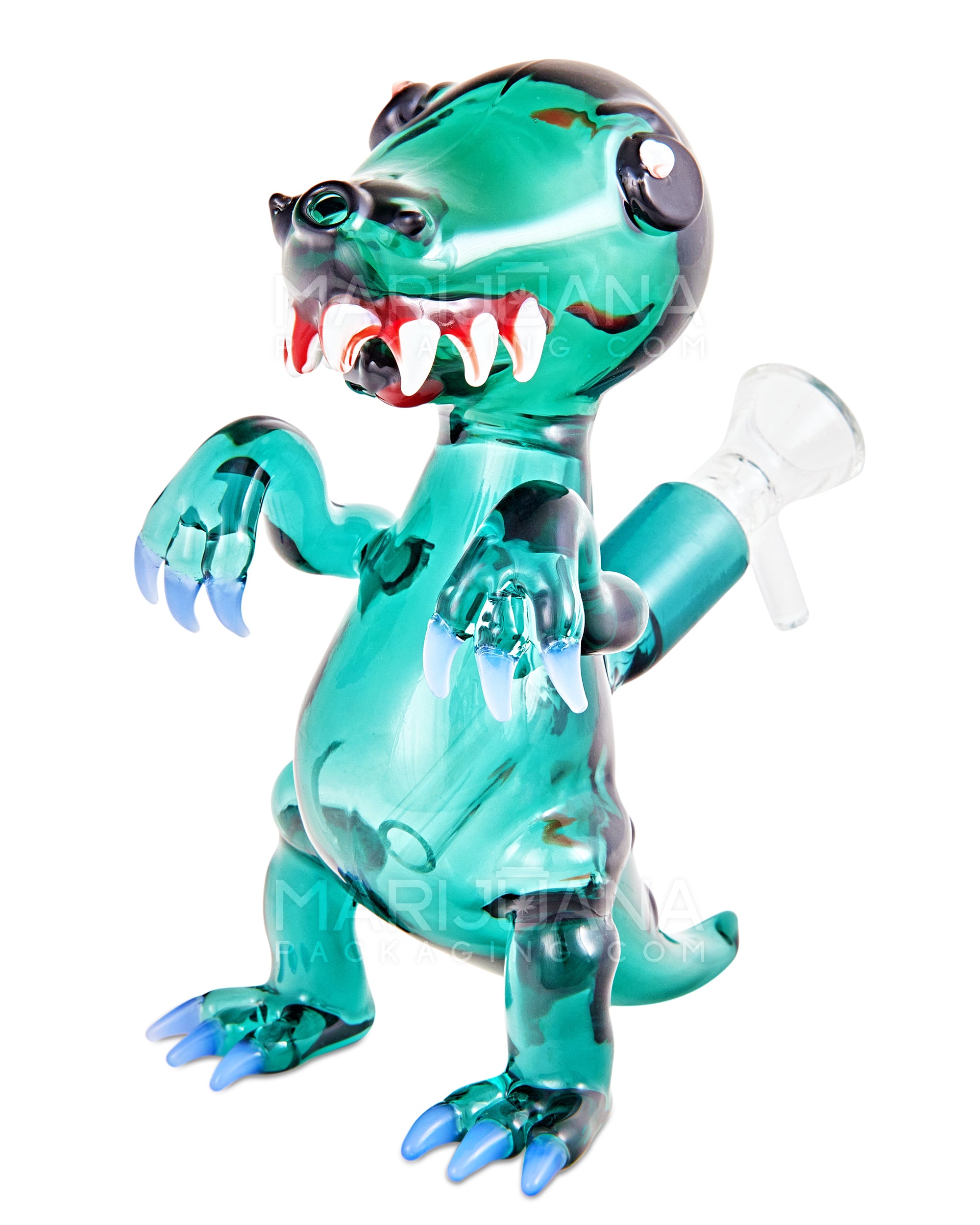 Heady | USA Glass Raptor Glass Dinosaur Water Pipe | 6in Tall - 14mm Bowl - Teal - 2