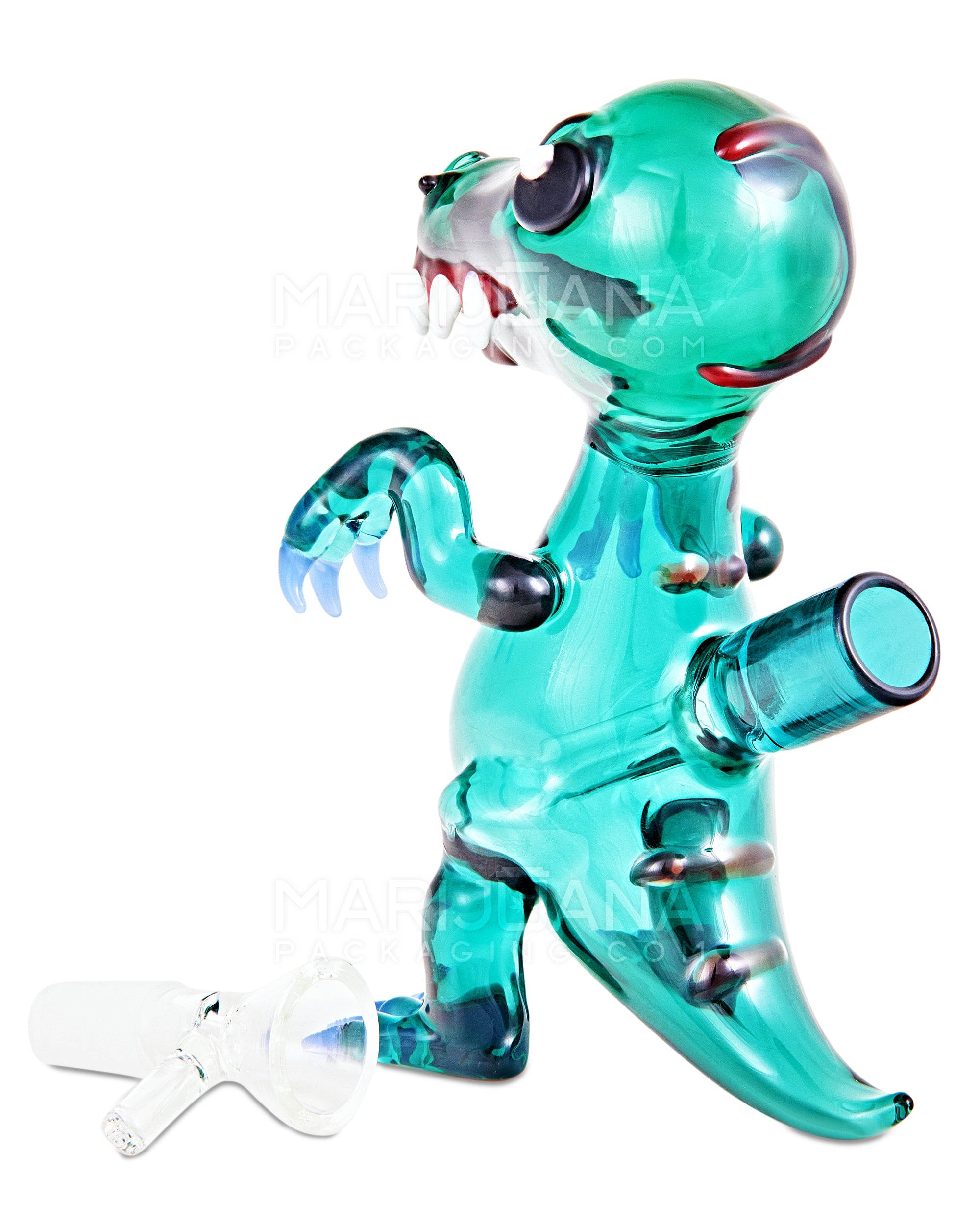 Heady | USA Glass Raptor Glass Dinosaur Water Pipe | 6in Tall - 14mm Bowl - Teal - 3