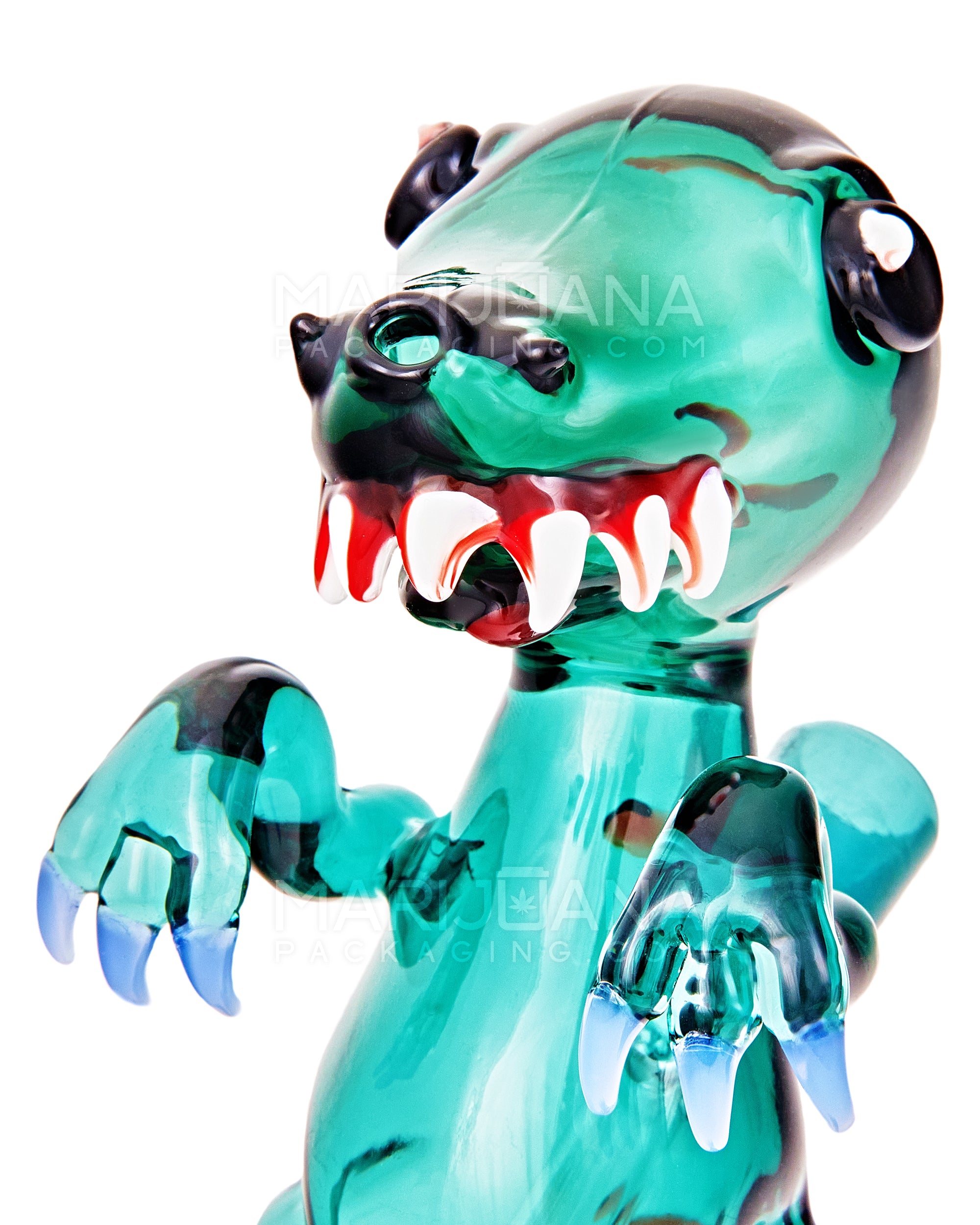 Heady | USA Glass Raptor Glass Dinosaur Water Pipe | 6in Tall - 14mm Bowl - Teal - 4
