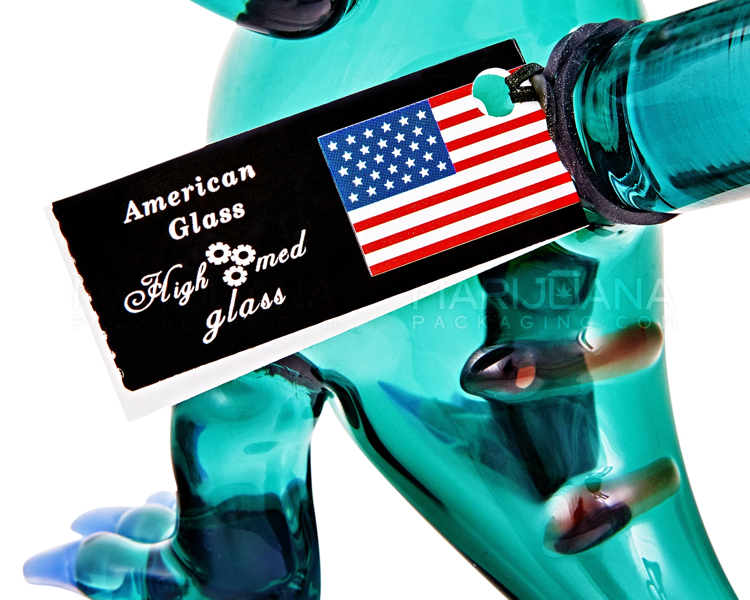 Heady | USA Glass Raptor Glass Dinosaur Water Pipe | 6in Tall - 14mm Bowl - Teal - 6