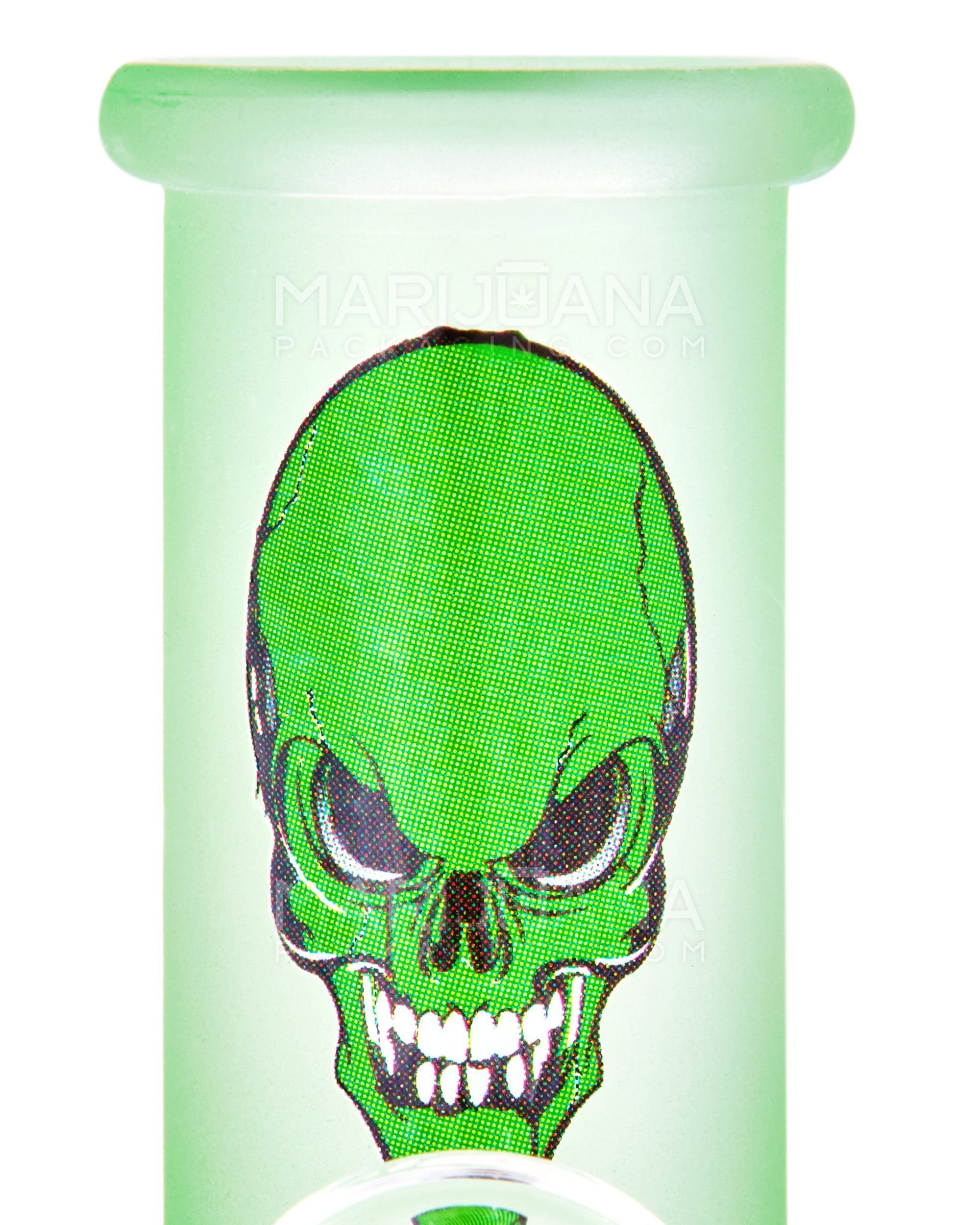 Angled Neck Crystal Skull Head Decal Glass Water Pipe | 6in Tall - 14mm Bowl - Assorted - 16