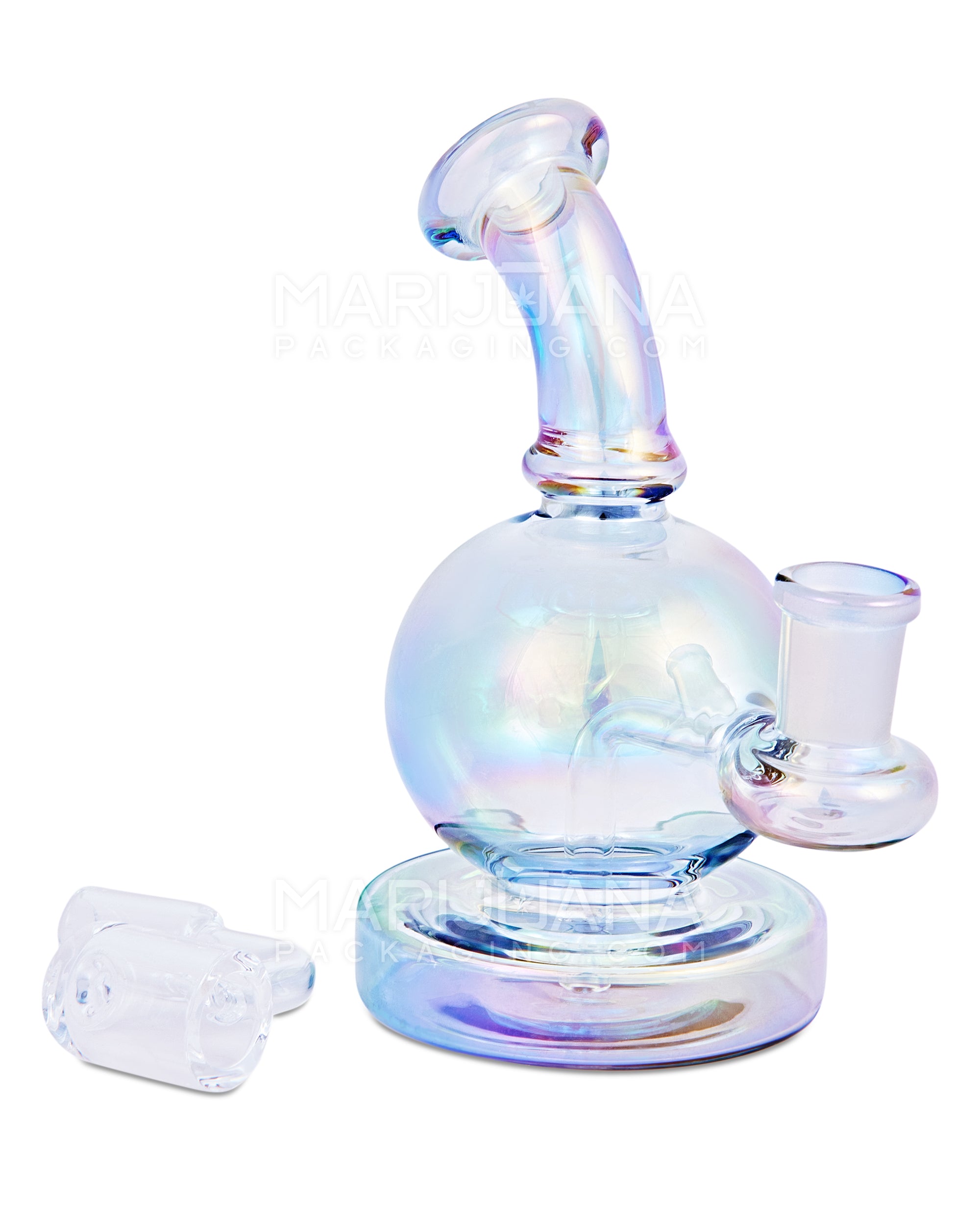 Bent Neck Glass Egg Dab Rig w/ Thick Base | 5.5in Tall - 14mm Banger - Iridescent Blue - 2