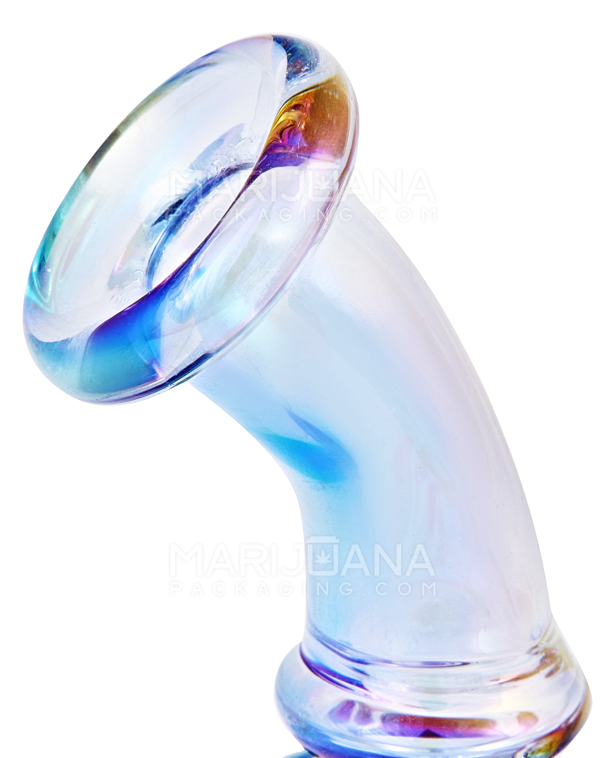 Bent Neck Glass Egg Dab Rig w/ Thick Base | 5.5in Tall - 14mm Banger - Iridescent Blue - 4
