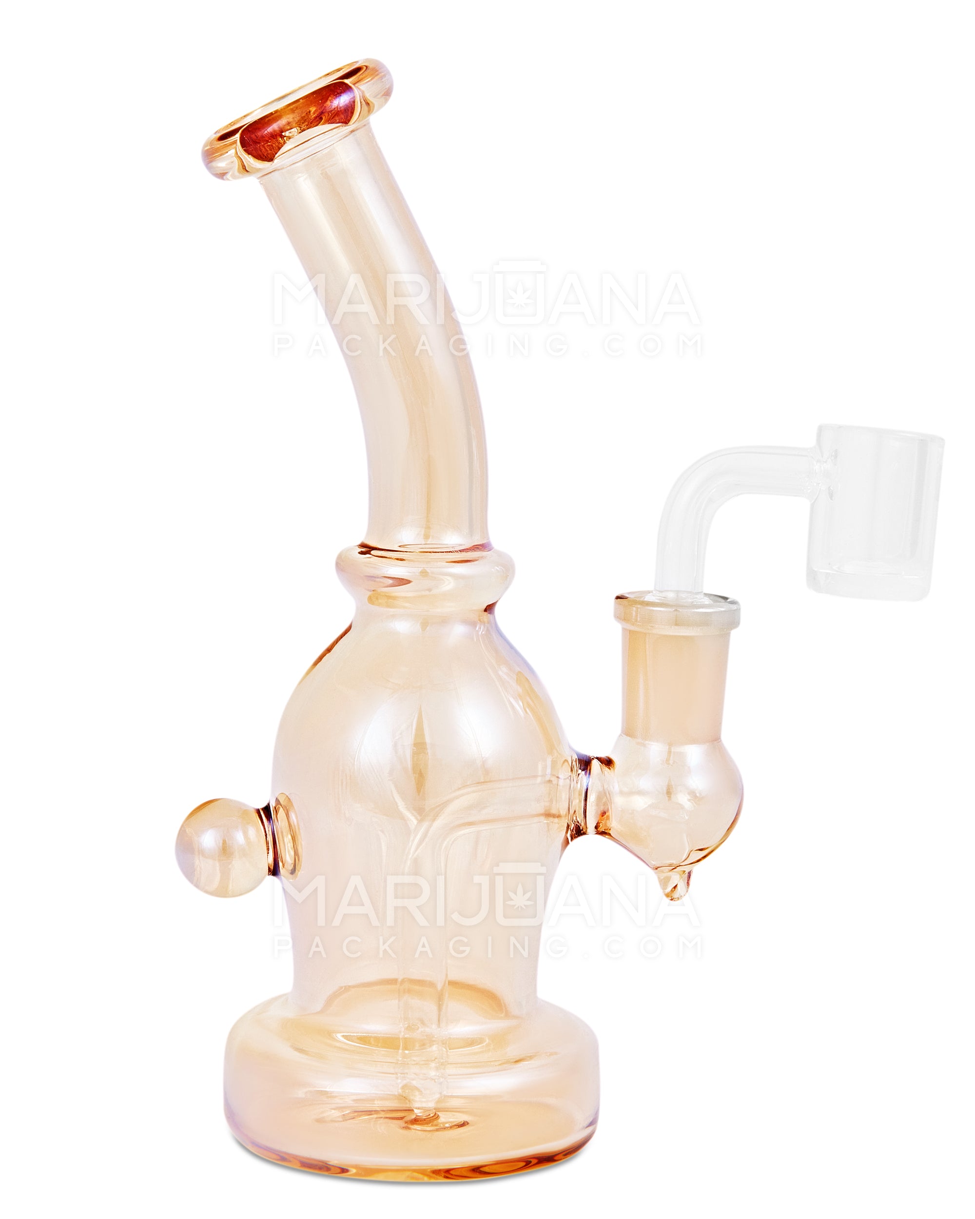 Bent Neck Iridescent Fumed Glass Dab Rig w/ Knocker | 6.5in Tall - 14mm Banger - Assorted - 1