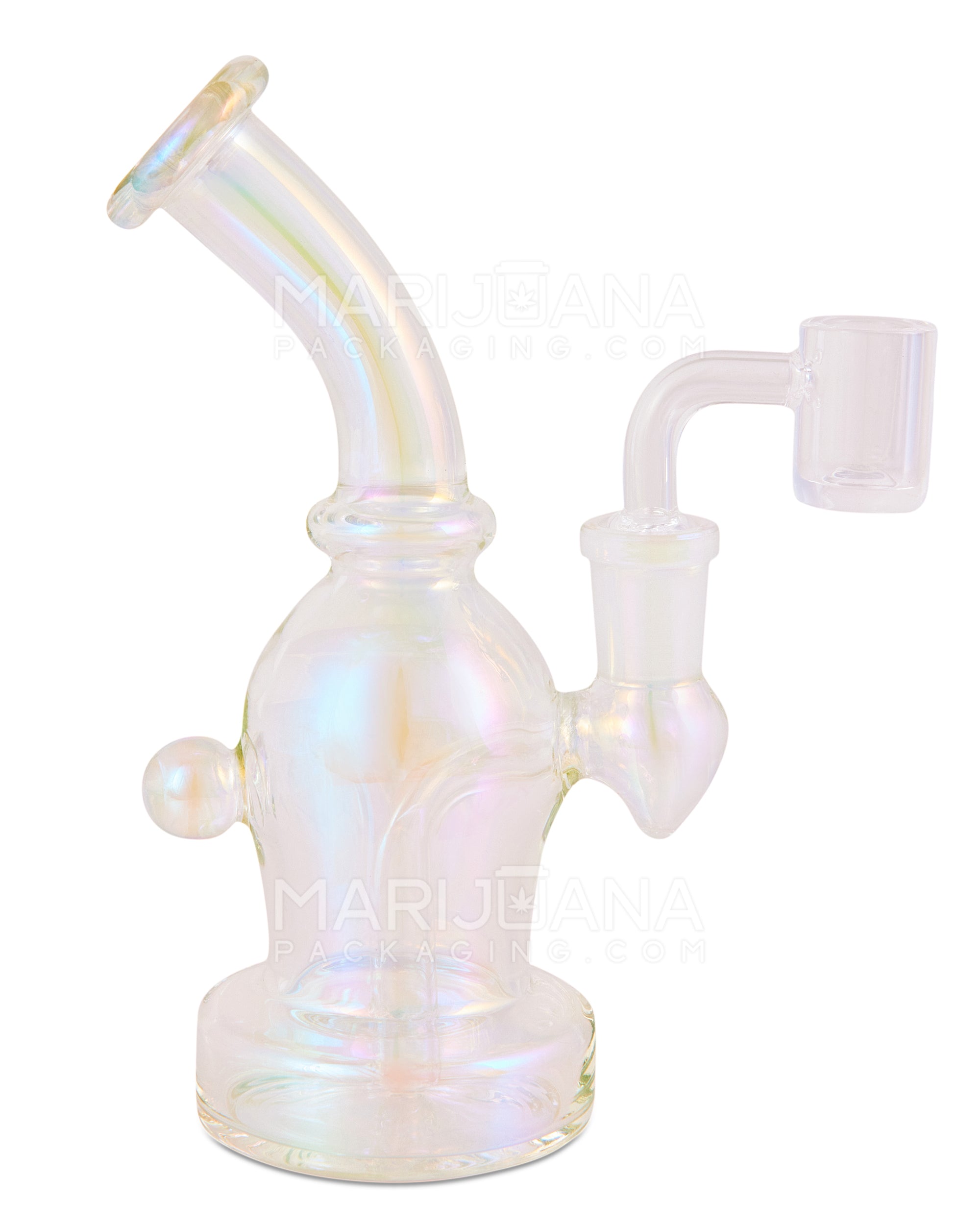 Bent Neck Iridescent Fumed Glass Dab Rig w/ Knocker | 6.5in Tall - 14mm Banger - Assorted - 5
