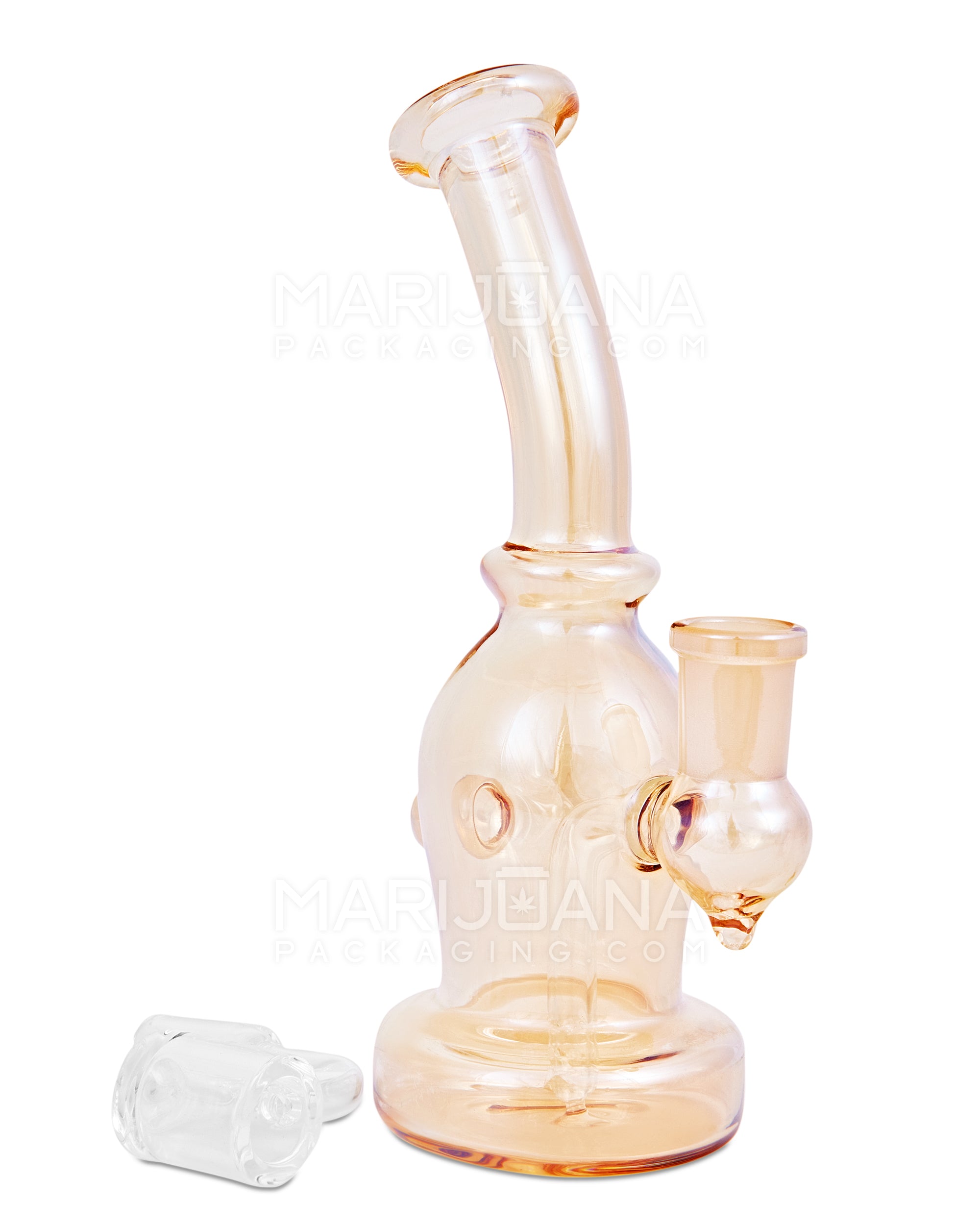 Bent Neck Iridescent Fumed Glass Dab Rig w/ Knocker | 6.5in Tall - 14mm Banger - Assorted - 2