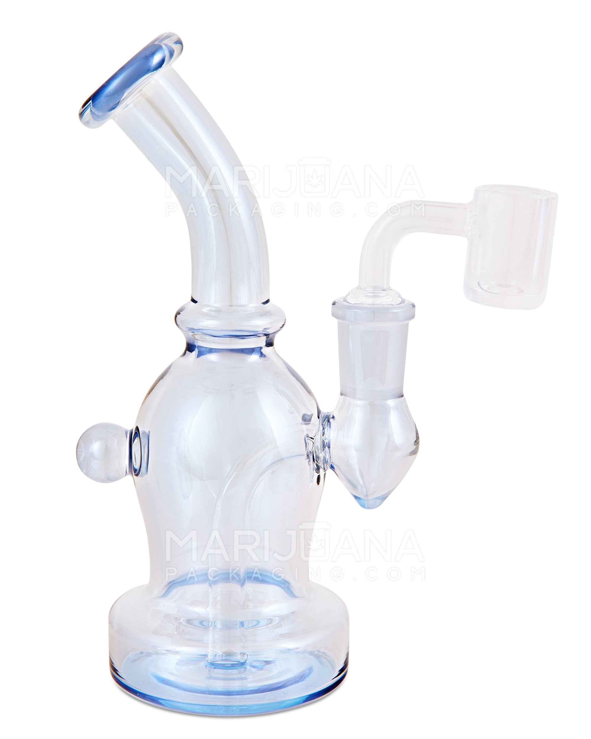 Bent Neck Iridescent Fumed Glass Dab Rig w/ Knocker | 6.5in Tall - 14mm Banger - Assorted - 6