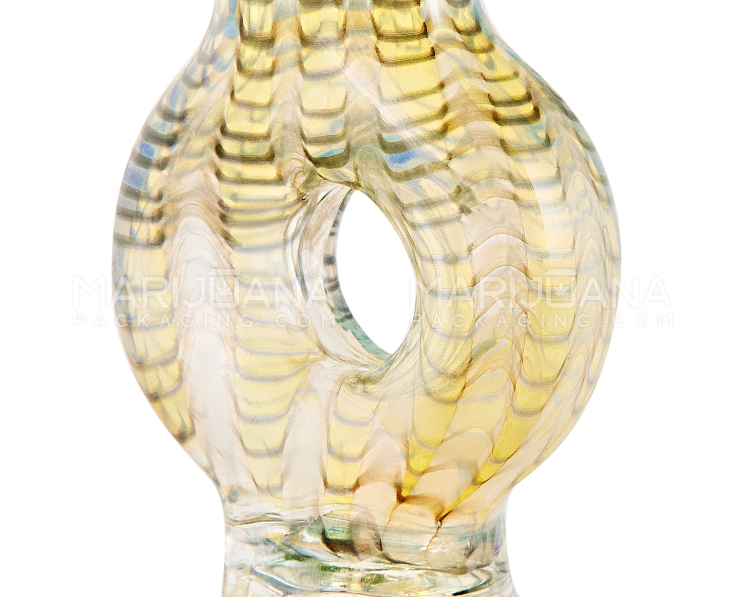 Bent Donut Neck Raked & Gold Fumed Glass Beaker Water Pipe | 7.5in Tall - 14mm Bowl - Black - 4