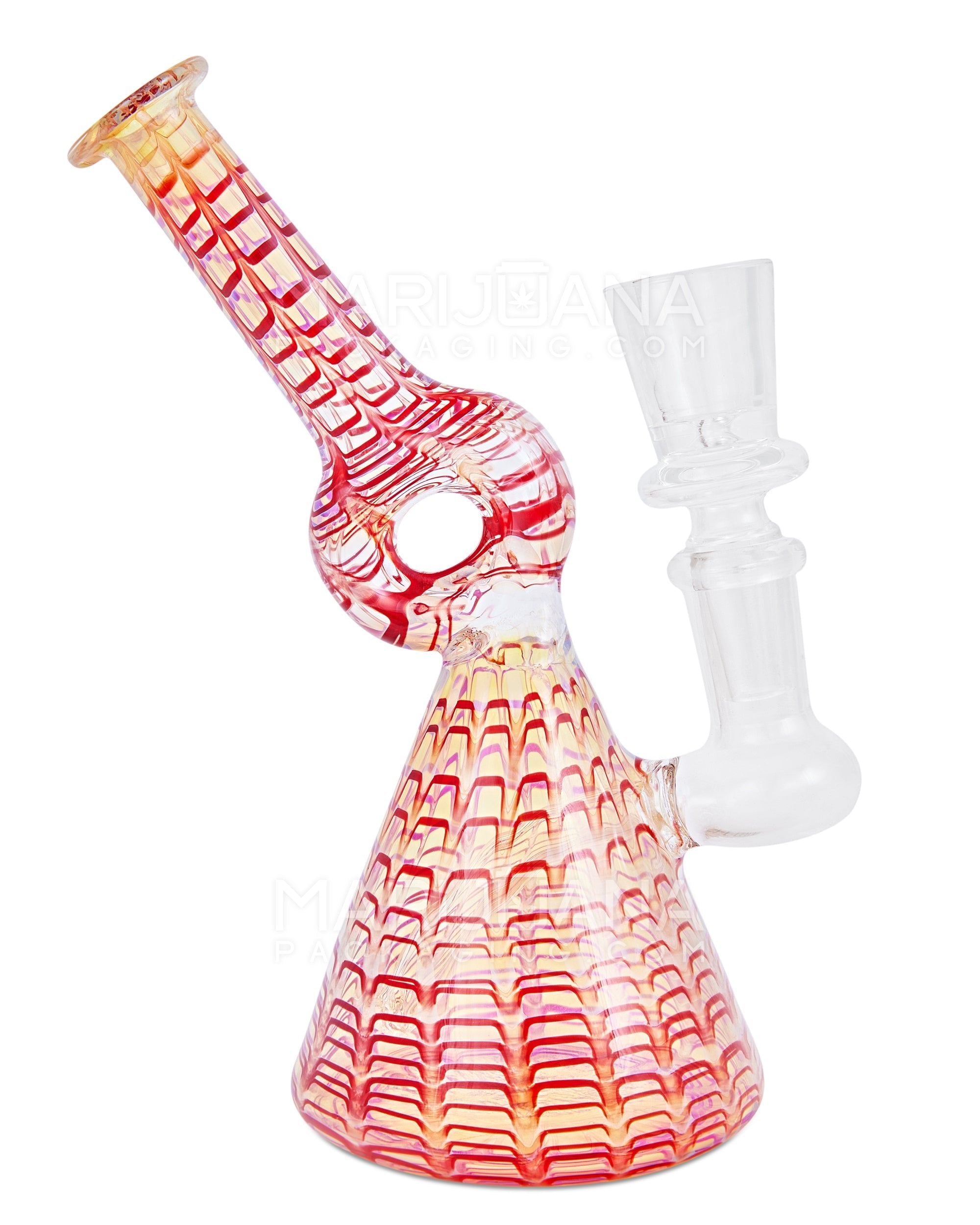 Bent Donut Neck Raked & Gold Fumed Glass Beaker Water Pipe | 7in Tall - 14mm Bowl - Red - 1