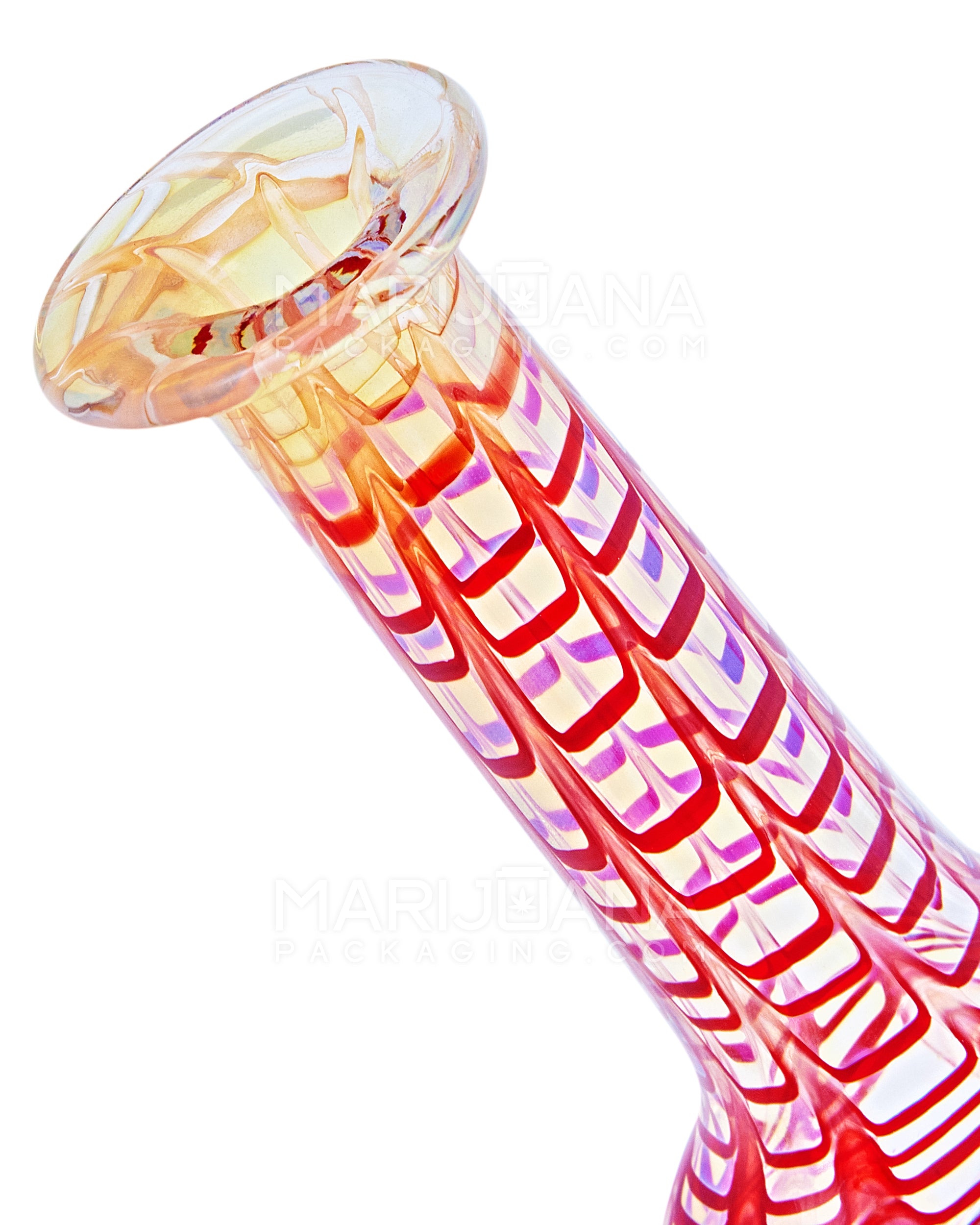 Bent Donut Neck Raked & Gold Fumed Glass Beaker Water Pipe | 7in Tall - 14mm Bowl - Red - 5