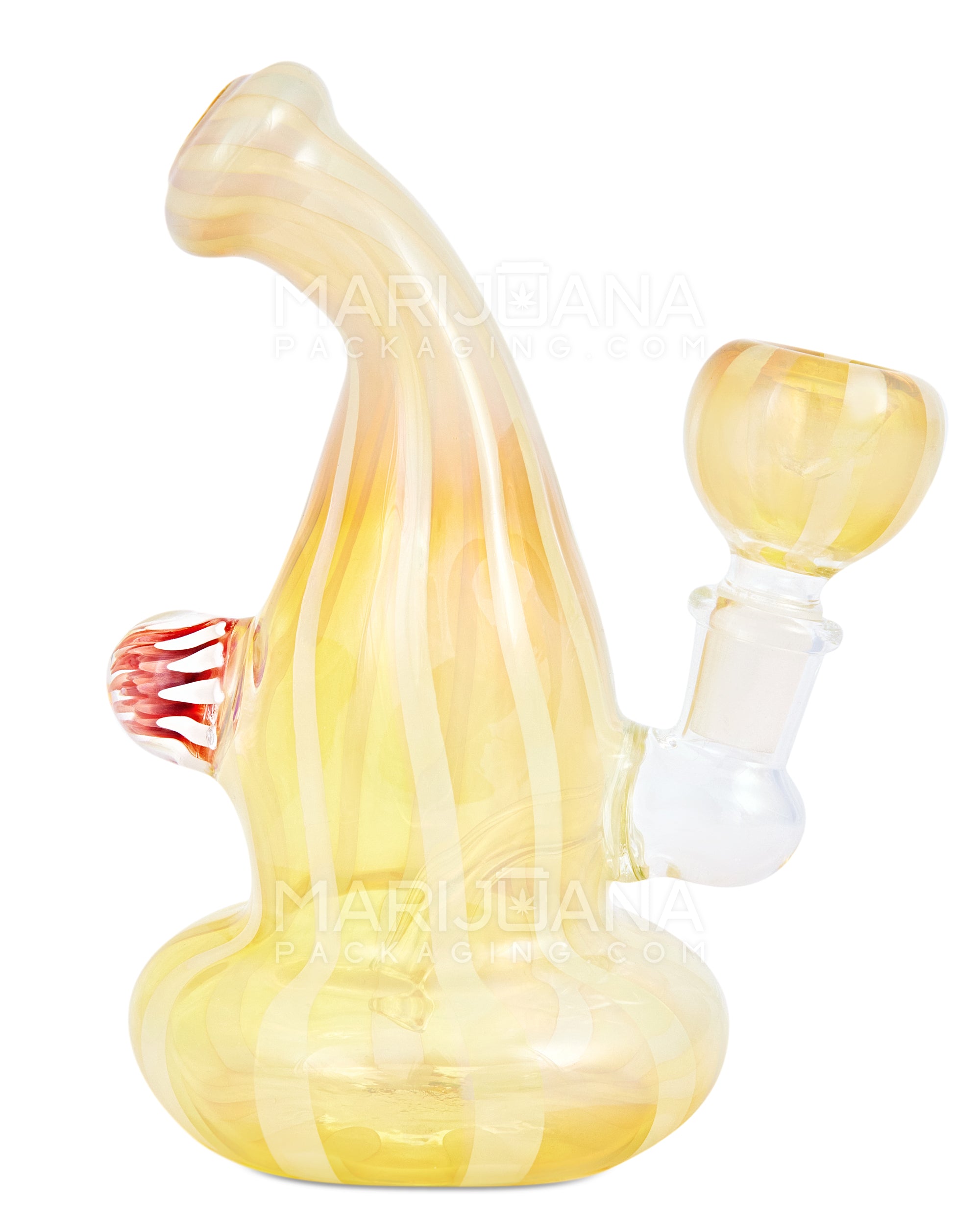 Bent Neck Gold Fumed Glass Water Pipe w/ Implosion Marble | 6in Tall - 14mm Bowl - Gold - 1