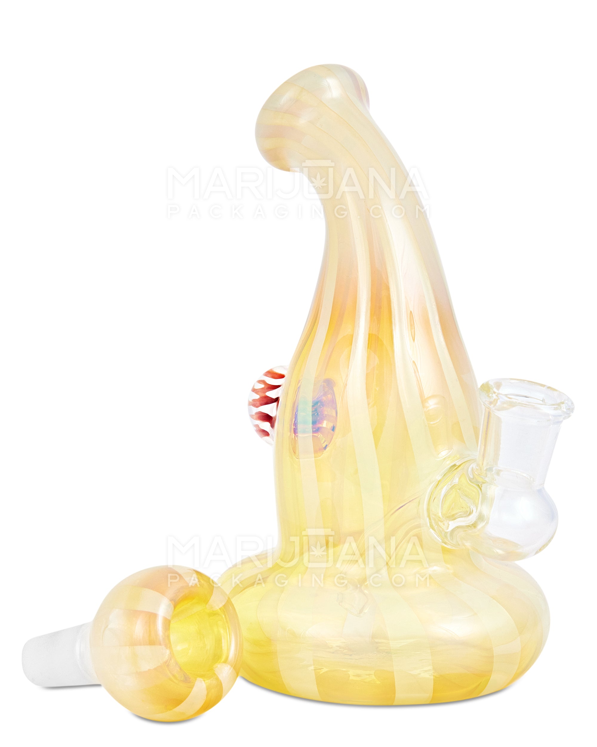 Bent Neck Gold Fumed Glass Water Pipe w/ Implosion Marble | 6in Tall - 14mm Bowl - Gold - 2