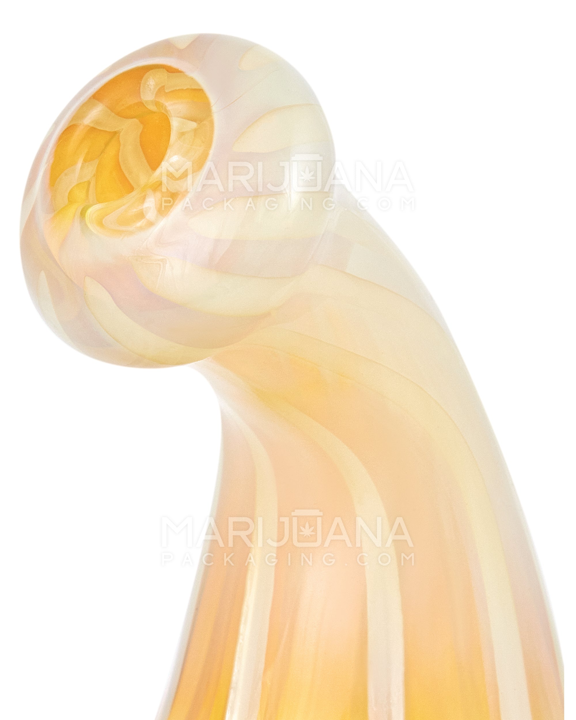 Bent Neck Gold Fumed Glass Water Pipe w/ Implosion Marble | 6in Tall - 14mm Bowl - Gold - 4